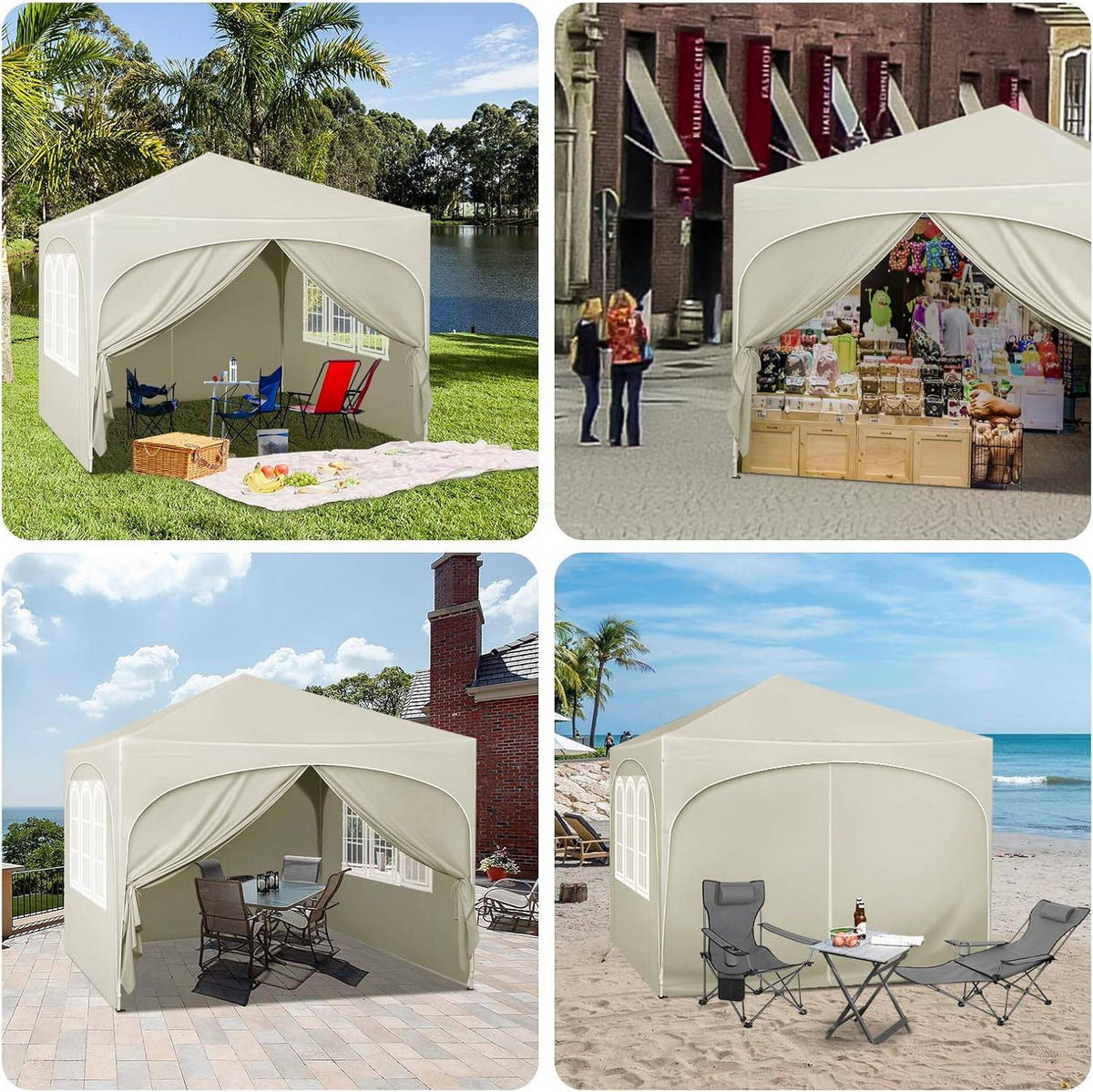 PAVILLON, Faltpavillon 3x3 m, mit 4 Seitenwänden, Grau - Beige, Metall (300/260/300cm) - Woltu