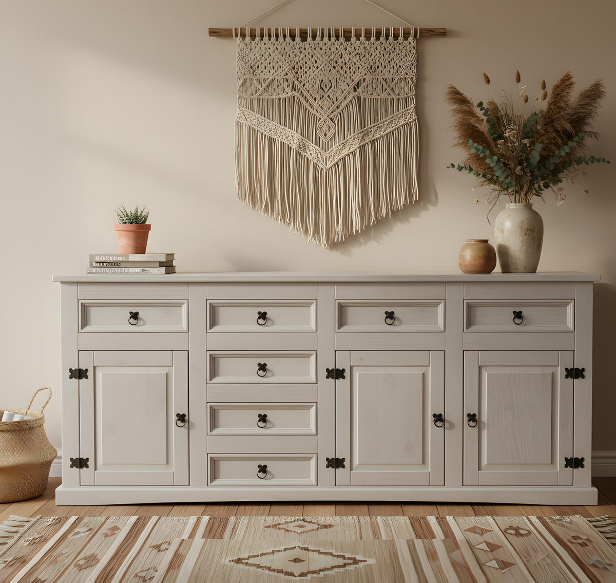SCHRANK New Mexico Grau Antik 200/44/84 cm - Grau, Holz (200/84/44cm) - ebuy24
