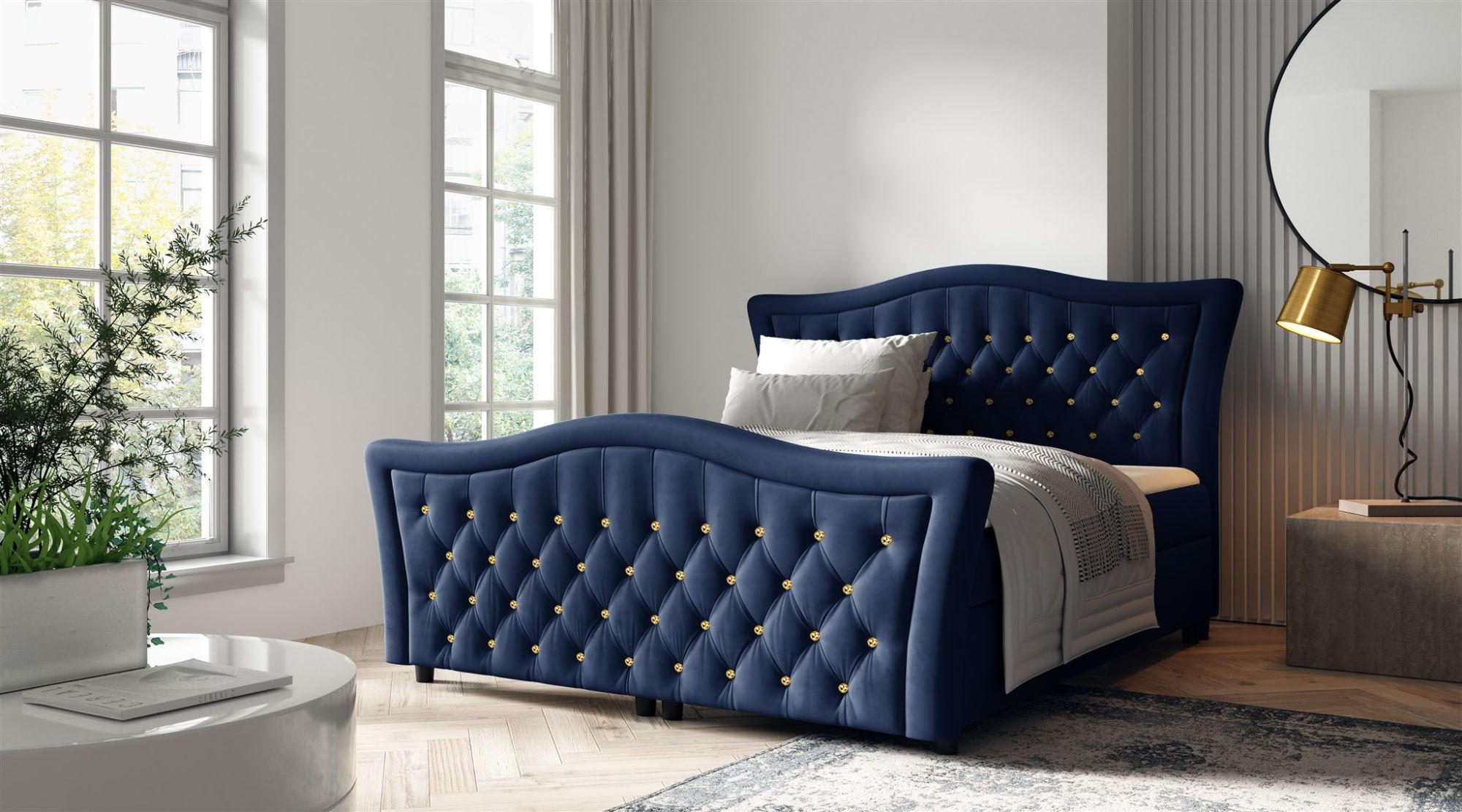 BOXBETT Turhan In Elisa Velvet - Blau, Holzwerkstoff/Textil (140/200cm) - Fun Möbel