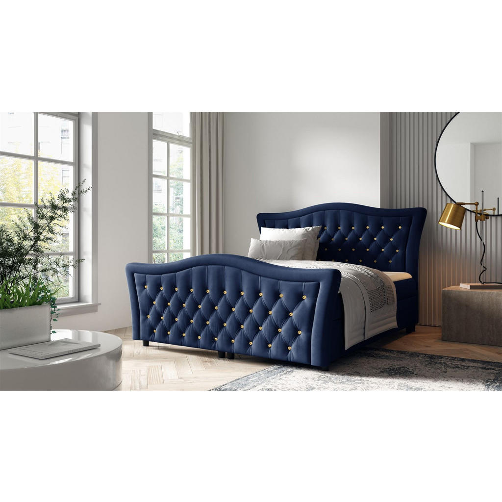 Thumbnail - Fun Möbel Boxbett, Blau, Textil, 160x200 cm, Schlafzimmer, Betten, Boxspringbetten