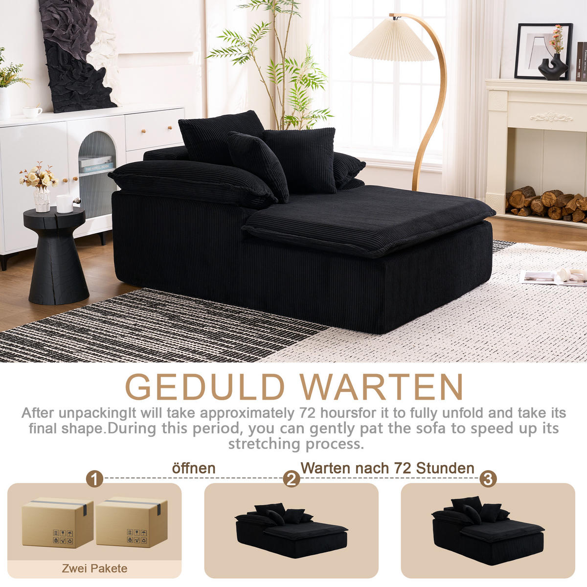 XXL-SESSEL DE-34965 rahmenlos mit breiten Armlehnen Schwarz - Schwarz, Textil (122/92/177cm) - ComfortXL