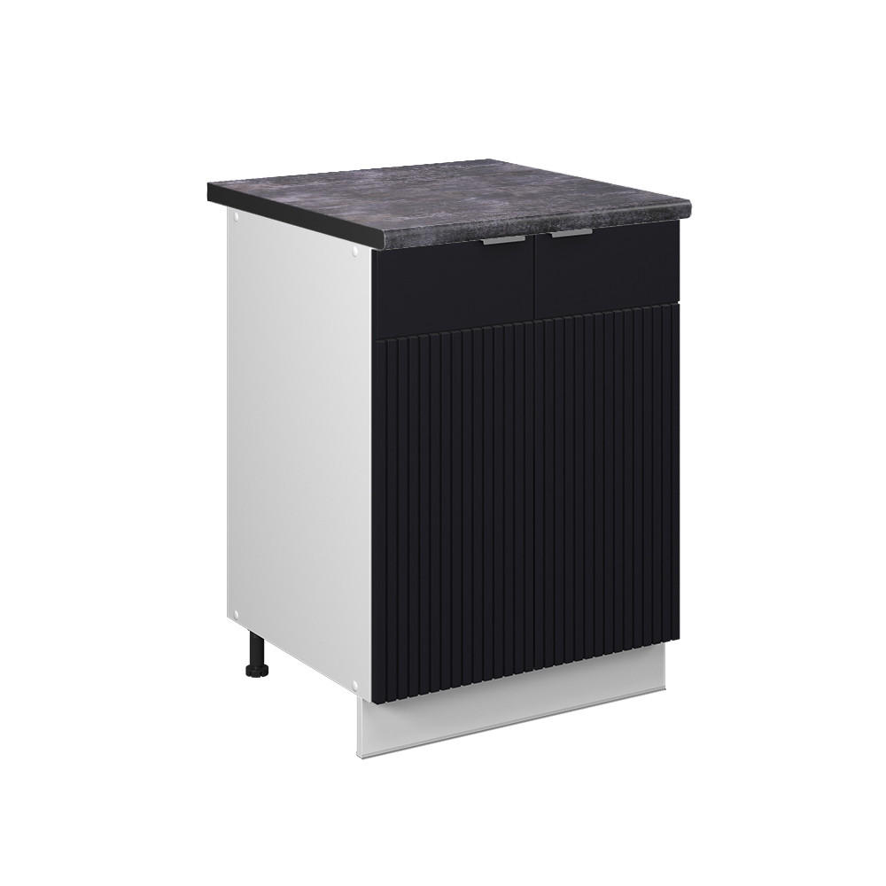 KÜCHENUNTERSCHRANK Fame-Line, Schwarz gestreift, 60 cm, AP Anthrazit - Schwarz/Weiß, Holzwerkstoff (60/82/60cm) - Vicco
