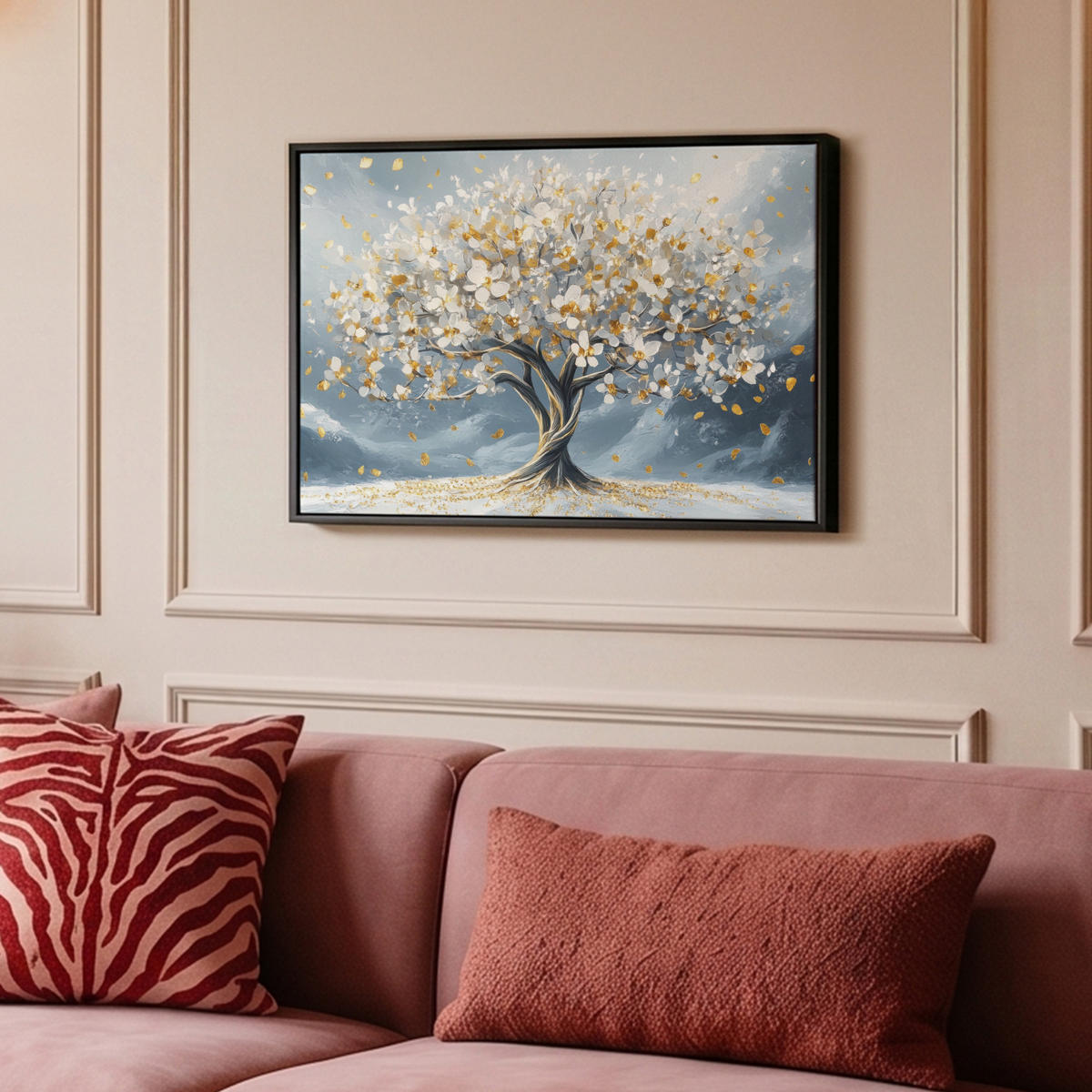 LEINWAND Bilder mit Rahmen - Baum - Winter - Baum des Lebens - Modern - Gold - 60x40 - Goldfarben, Textil (60/40cm) - MuchoWow