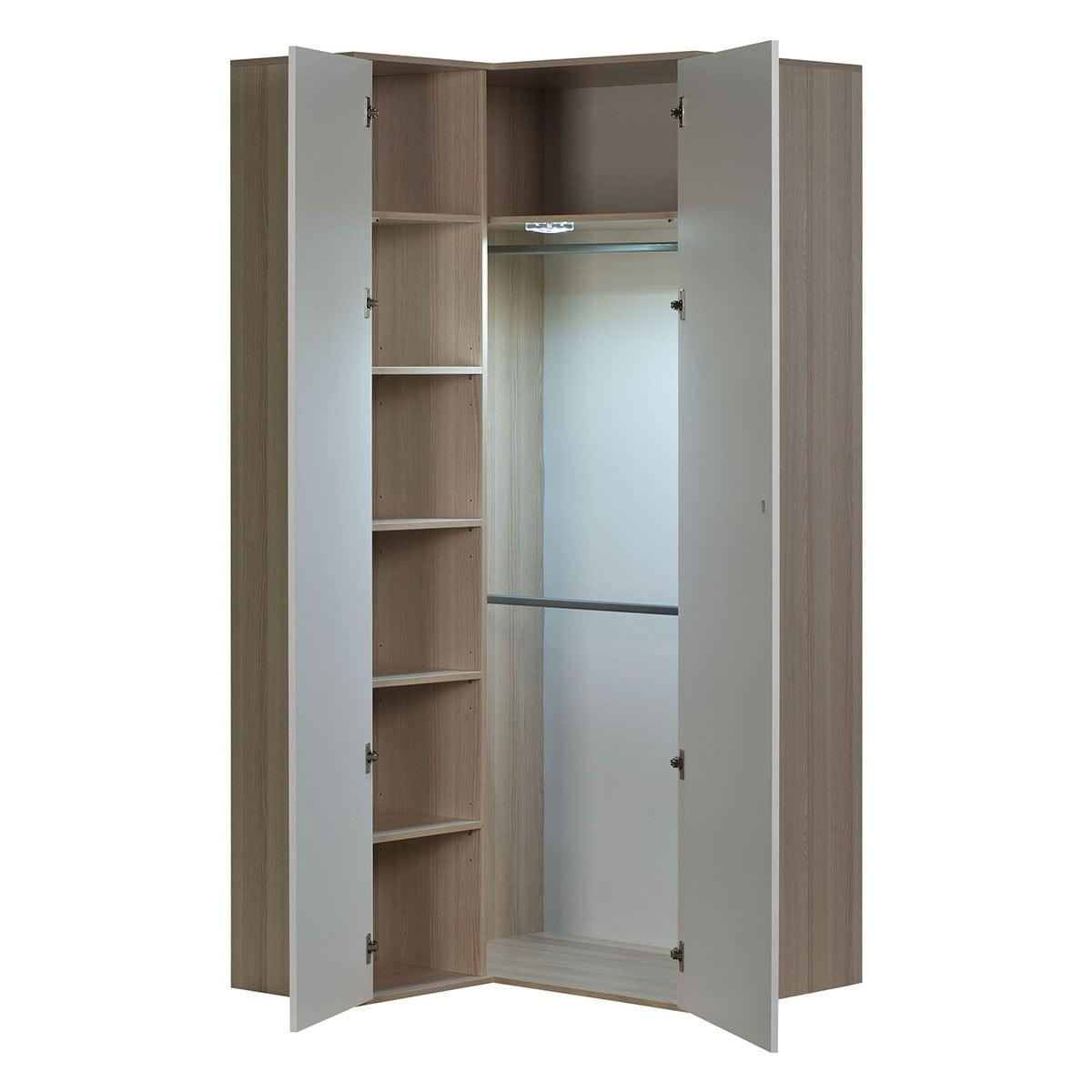ECKSCHRANK mit 6 Regalböden und 2 Kleiderschränken - Spot - Eichefarben, Holzwerkstoff (105/210/67.5cm) - Calicosy