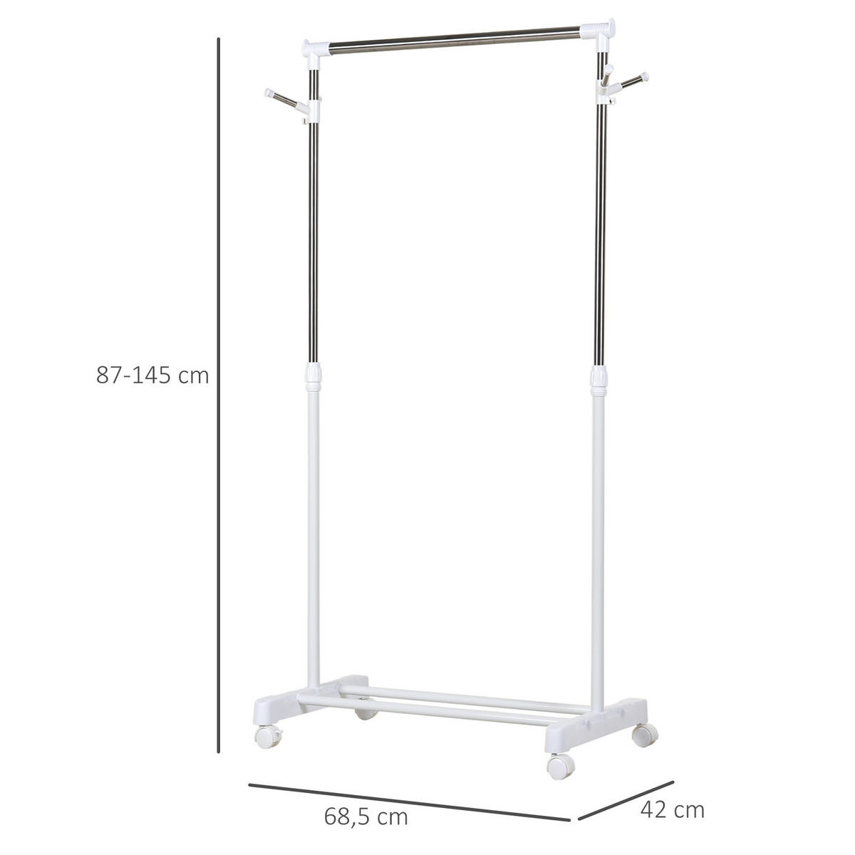 KLEIDERSTÄNDER Garderobenständer mit Kleiderstange, Haken, Regal, Weiß - Weiß, Metall (42/145/68.5cm) - HOMCOM
