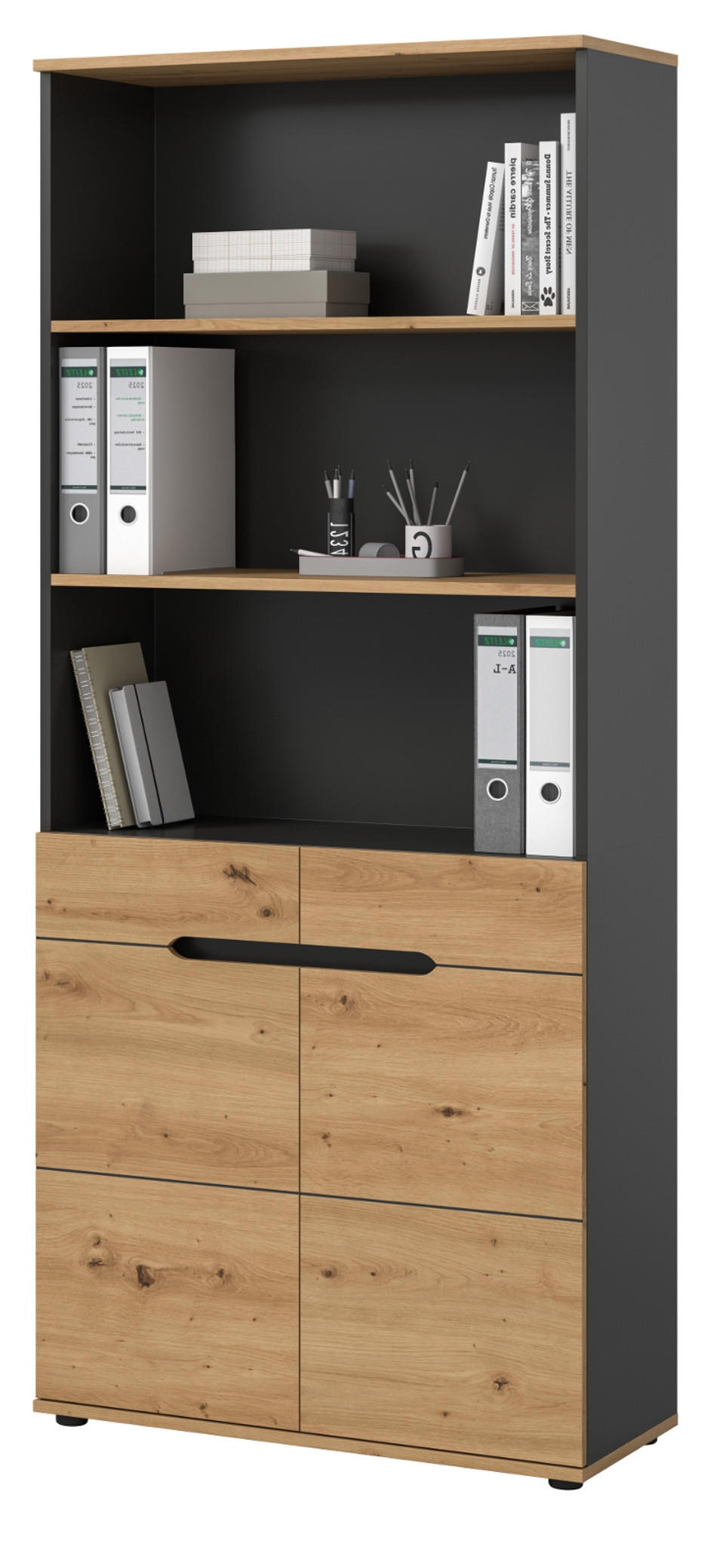 Inn.Furn Aktenschrank Eiche Artisan, Grau 80x190x37 cm