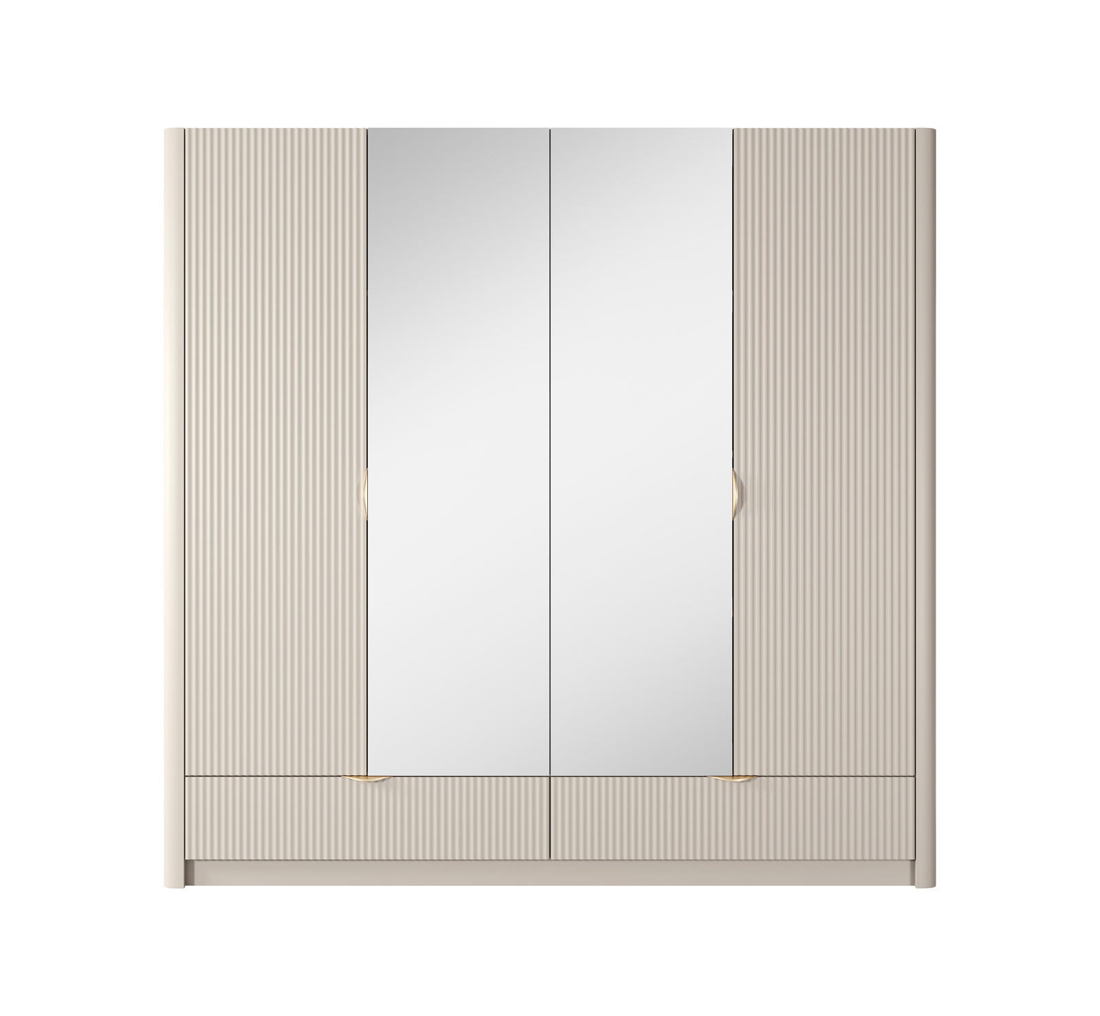 KLEIDERSCHRANK Flore 4-türig Beige / Gold - 213 cm - mit Spiegel - Beige/Gelb, Holz/Holzwerkstoff (213/208/55cm) - Ravio