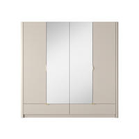 KLEIDERSCHRANK Flore 4-türig Beige / Gold - 213 cm - mit Spiegel - Beige/Gelb, Holz/Holzwerkstoff (213/208/55cm) - Ravio