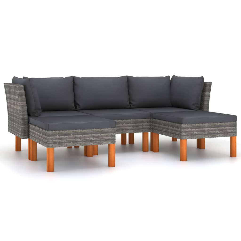 GARTEN-LOUNGE-SET 5-teilig Mit Kissen Poly Rattan Grau - Anthrazit/Grau, Kunststoff/Textil - vidaXL