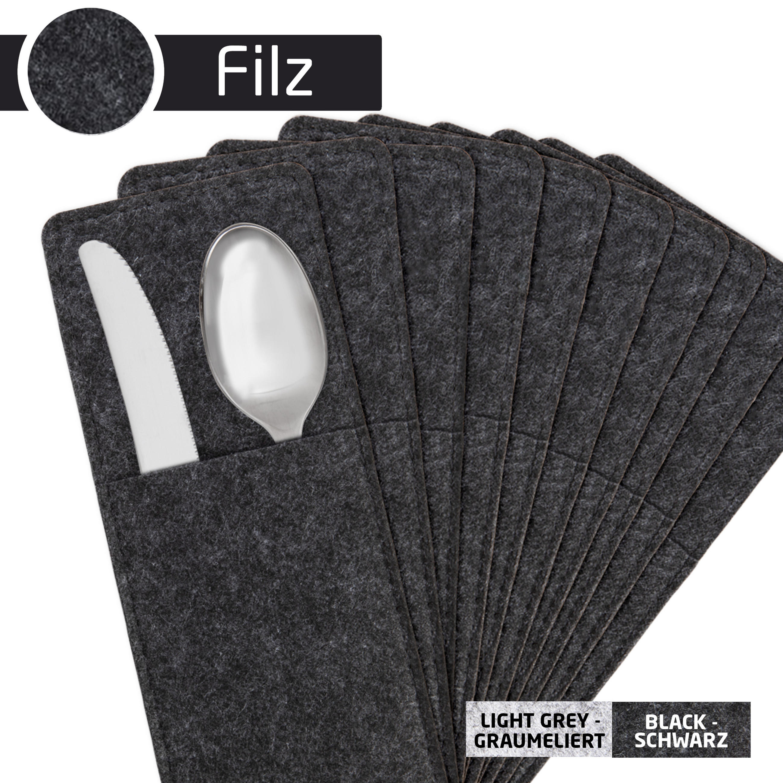 BESTECKTASCHEN 10er-Set - Dunkelgrau, Textil (25/10/4cm) - Miqio Design