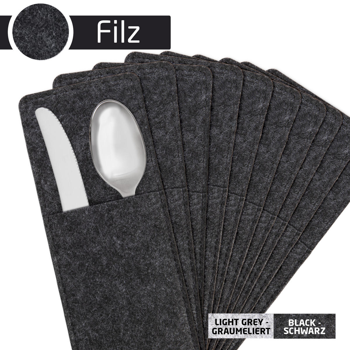 BESTECKTASCHEN 10er-Set - Hellgrau, Textil (25/10/4cm) - Miqio Design