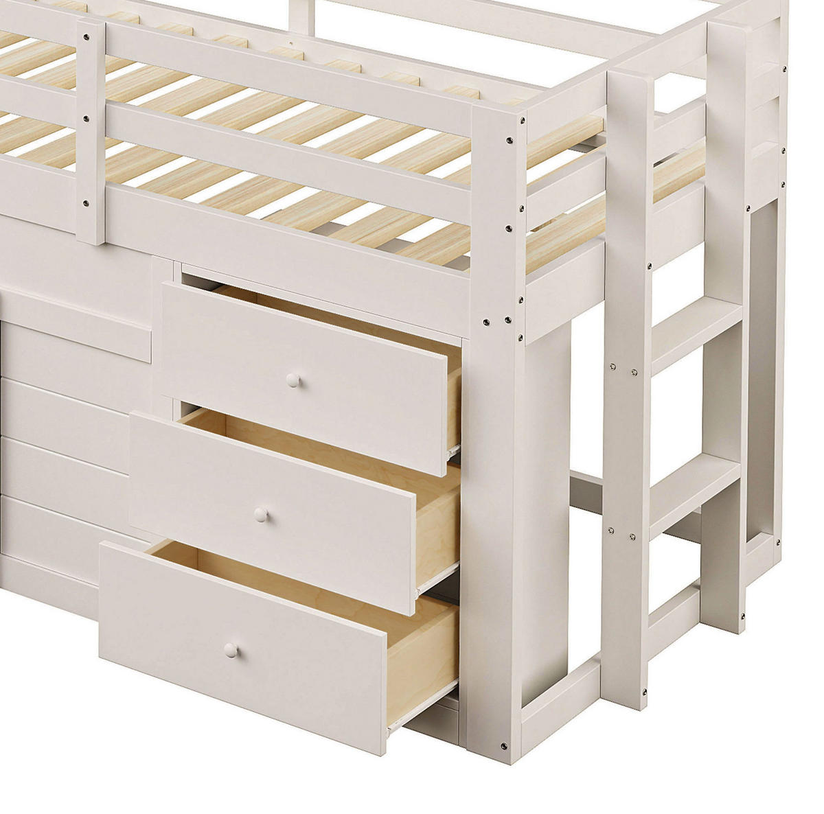 HOCHBETT 90/200 cm in Creme – mit Rutsche und Stauraum - Weiß, Holzwerkstoff (90/200cm) - BEAOK