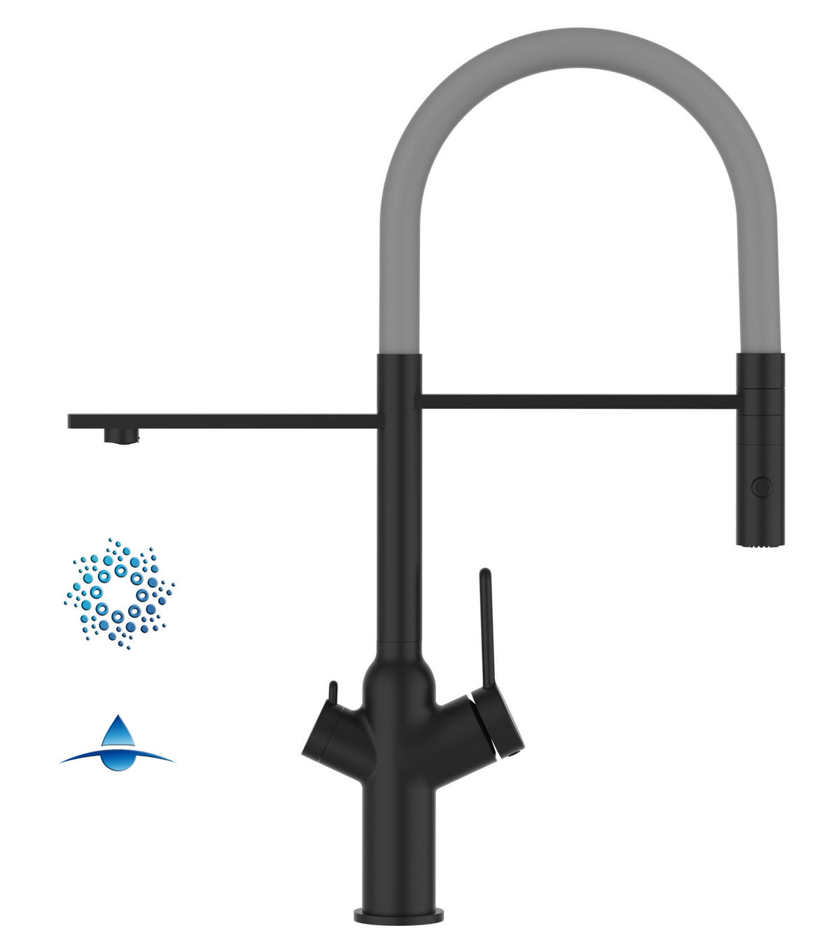 4-WEGE-KÜCHENARMATUR, Schwarz Matt und Grau, 2-Strahl-Brause - Schwarz, Metall (20.61/48/20.61cm) - VIZIO