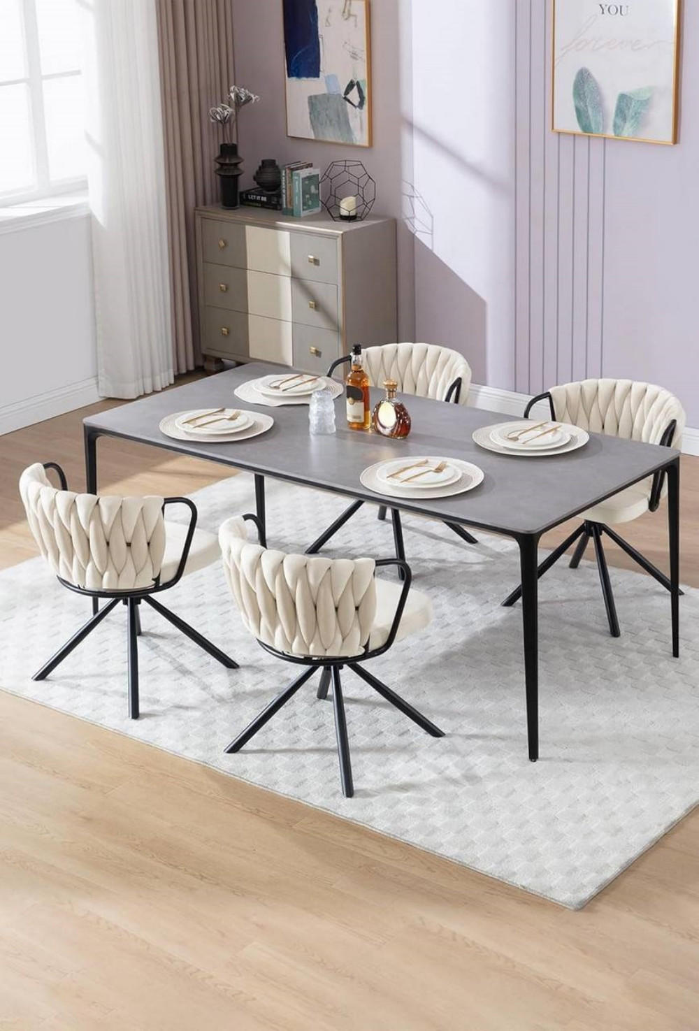 ARMLEHNSTUHL 2er Set Drehstuhl, Samtsitz, Creme - Creme/Schwarz, Textil/Metall (65/74.5/62.5cm) - Woltu