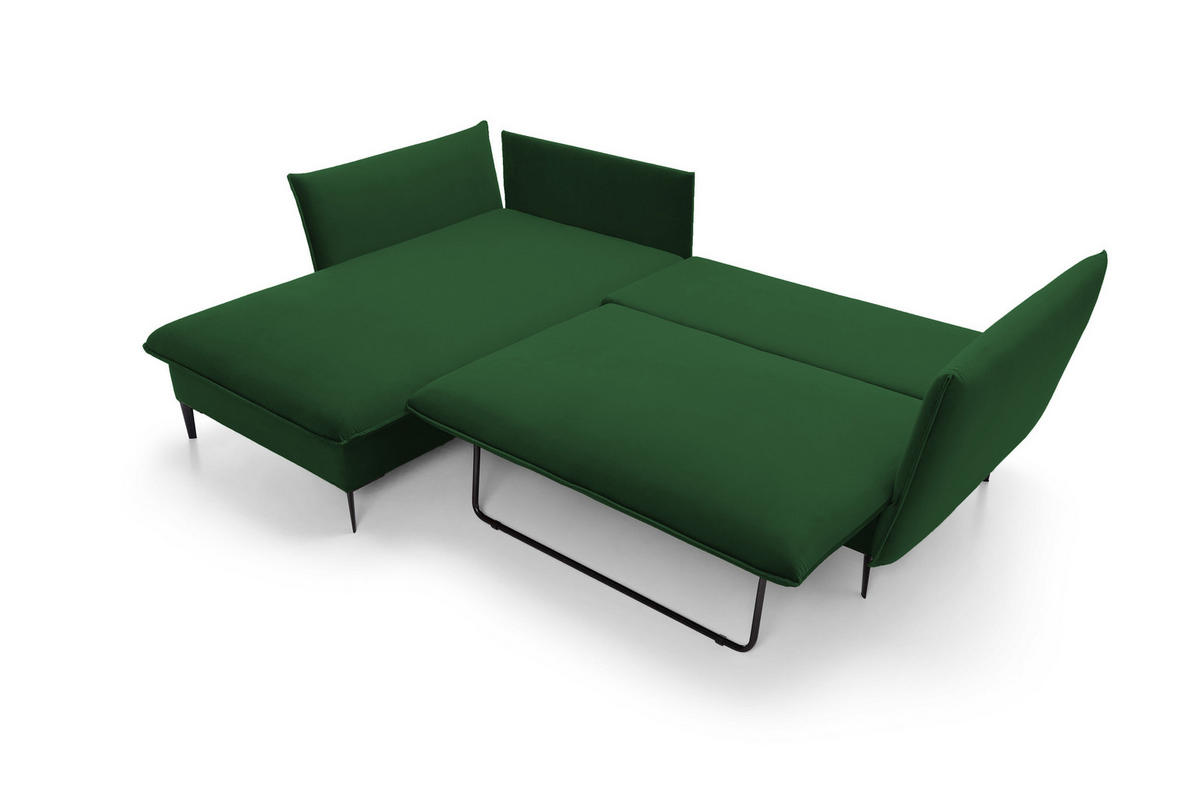 ECKSOFA GLOSS mit Schlaffunktion, Ottomane & goldenen Füßen – Samtsofa im GLOSSour-Stil mit Zierkissen, 258x167x91cm, Linke, BURGUND - Platinfarben, Holz/Textil (167/258cm) - DomoHome
