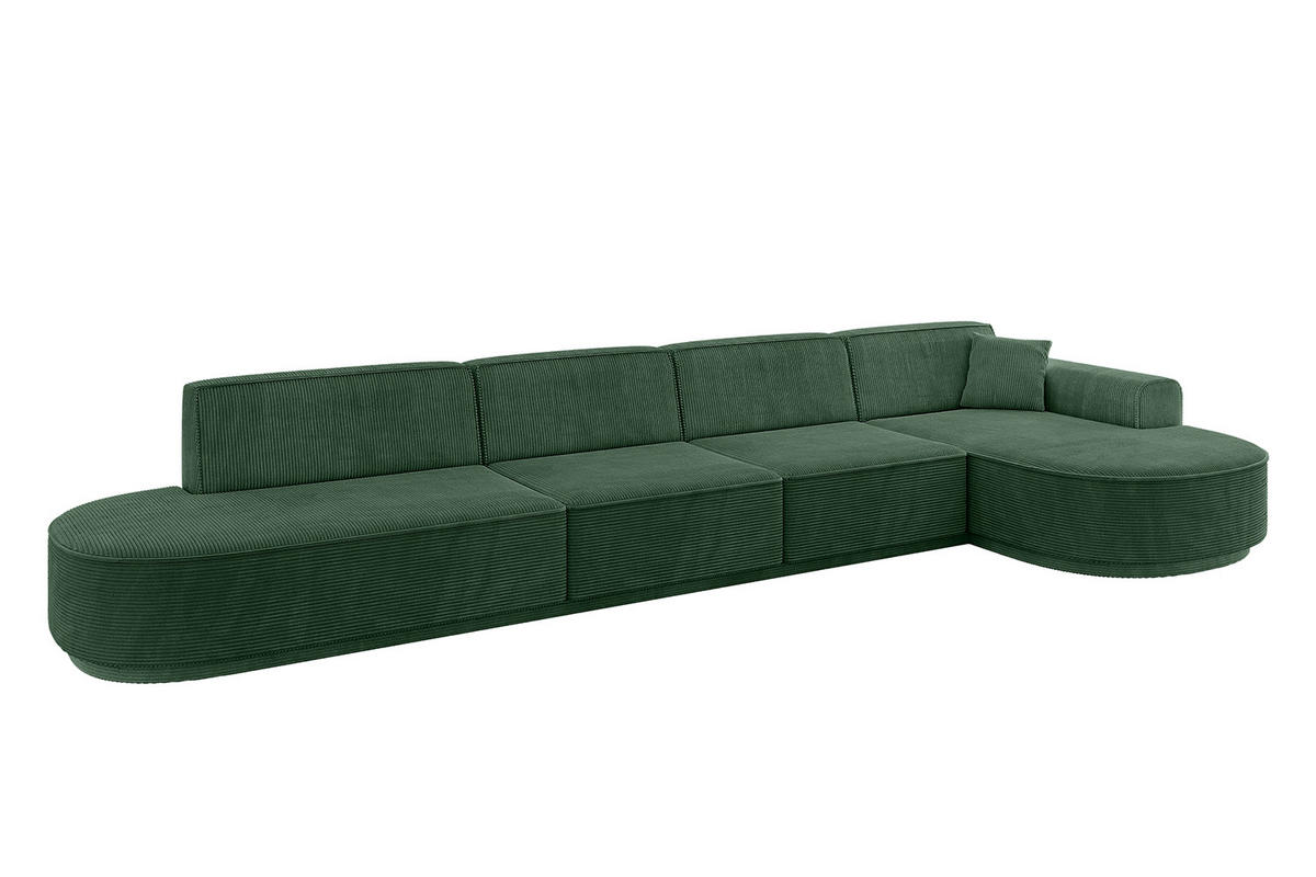ECKSOFA Ottomane Rechts MARI-L3 - 402x163x73,5 cm Grün Cord - Schwarz/Grün, Holzwerkstoff/Kunststoff (402/163cm) - ALTDECOR