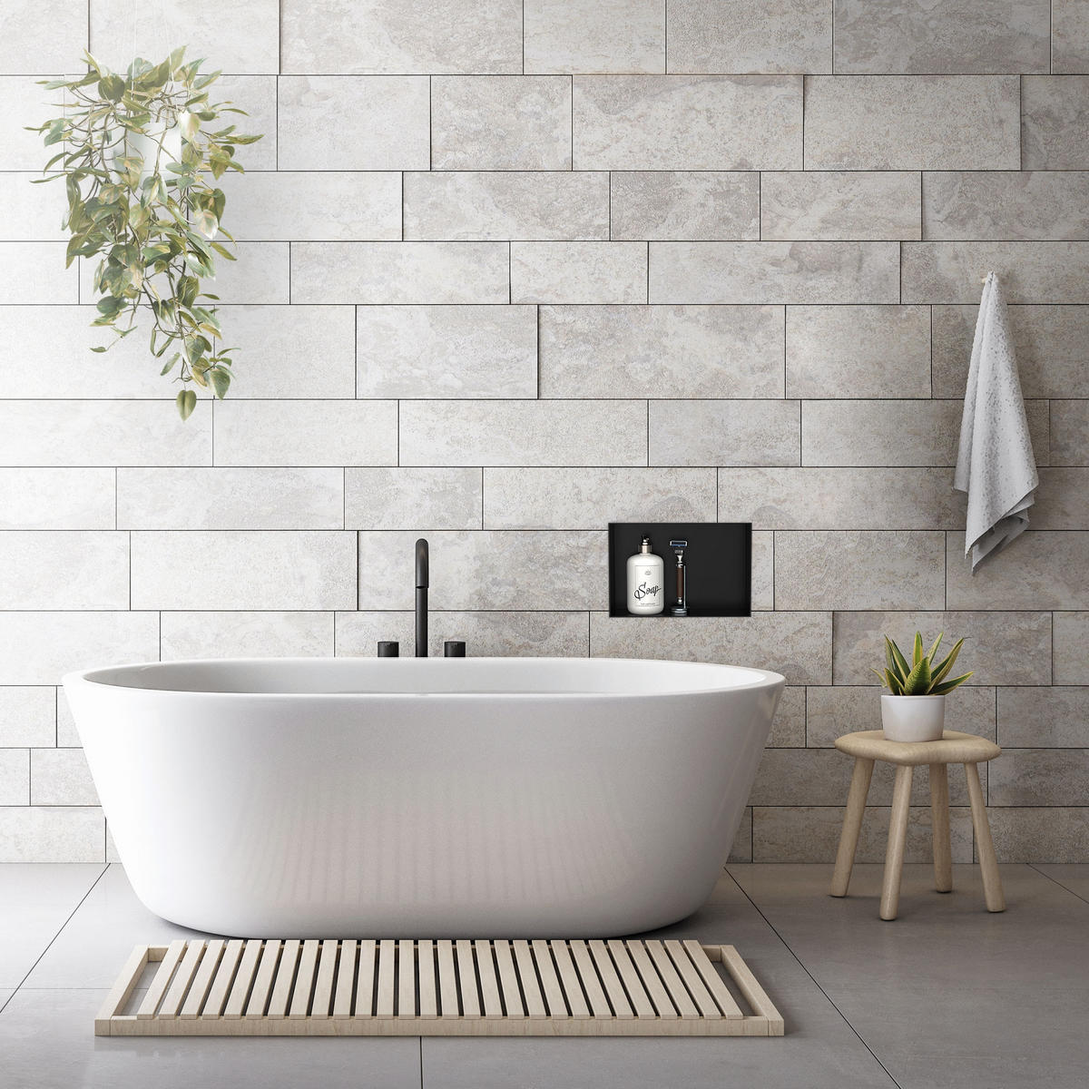 DUSCHNISCHE Schwarz 30/20 cm - Schwarz, Metall (24/10/34cm) - LuxeBath