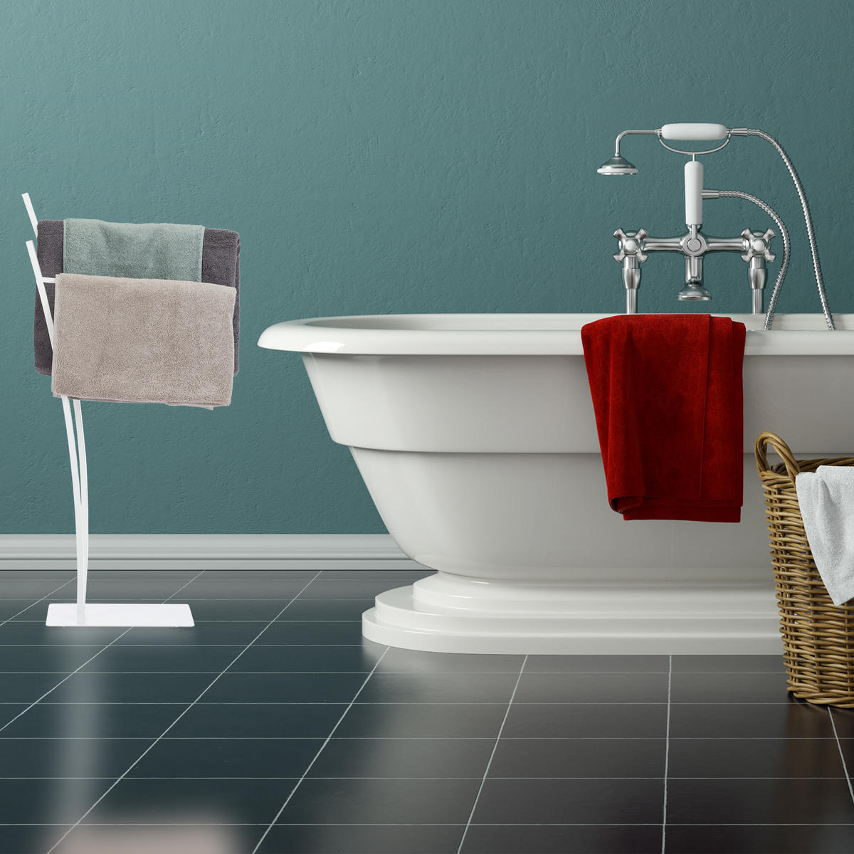 HANDTUCHSTÄNDER - Weiß, Metall (43/88/24cm) - Relaxdays