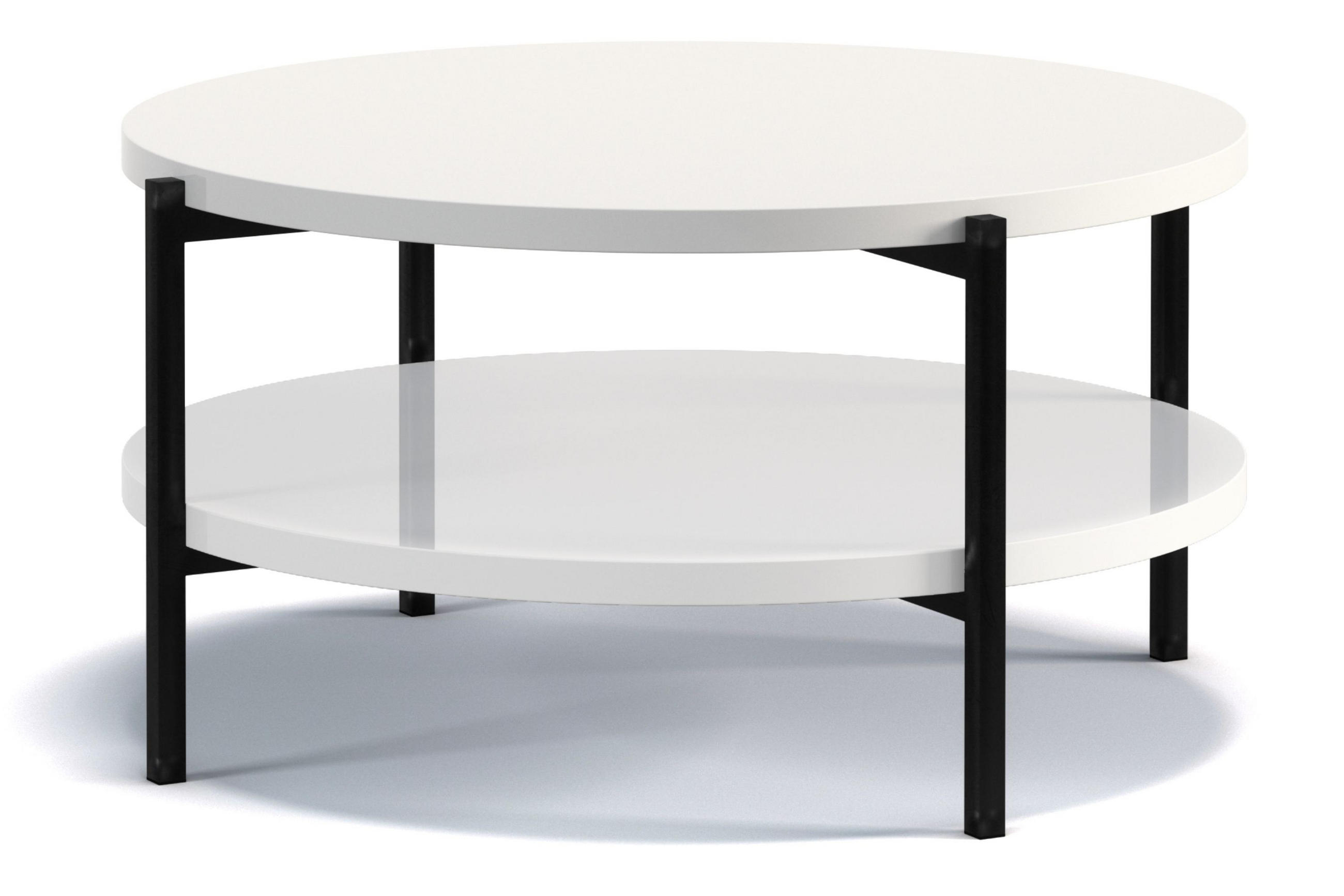 COUCHTISCH GERIS mit Ablageboden, Spanplatte, weiß - Weiß Hochglanz/Schwarz, Holz/Metall (85/85/43cm) - KONSIMO®
