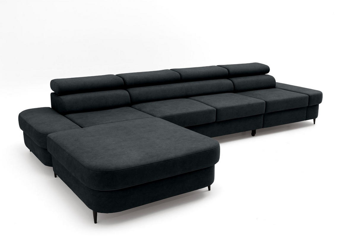 ECKSOFA JAZZ MAXI Links mit Schlaffunktion 125x195 Velours Schwarz - Schwarz, Holz/Textil (350/203cm) - Muffo