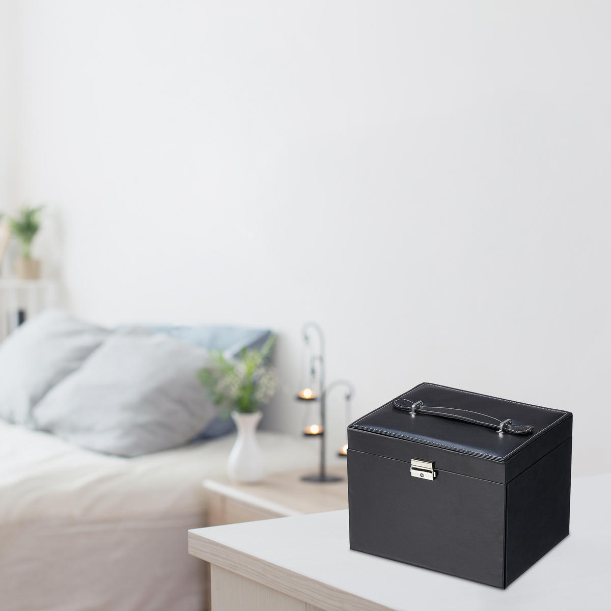 SCHMUCKKASTEN - Schwarz, Glas/Kunststoff (24/18.5/19cm) - Relaxdays