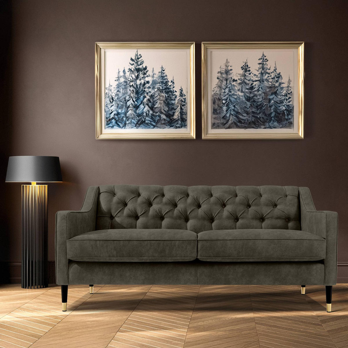 2-SITZER-SOFA NOMUS gesteppt, Graphitfarben - Wengefarben/Graphitfarben, Holzwerkstoff (170/78/80cm) - KONSIMO®