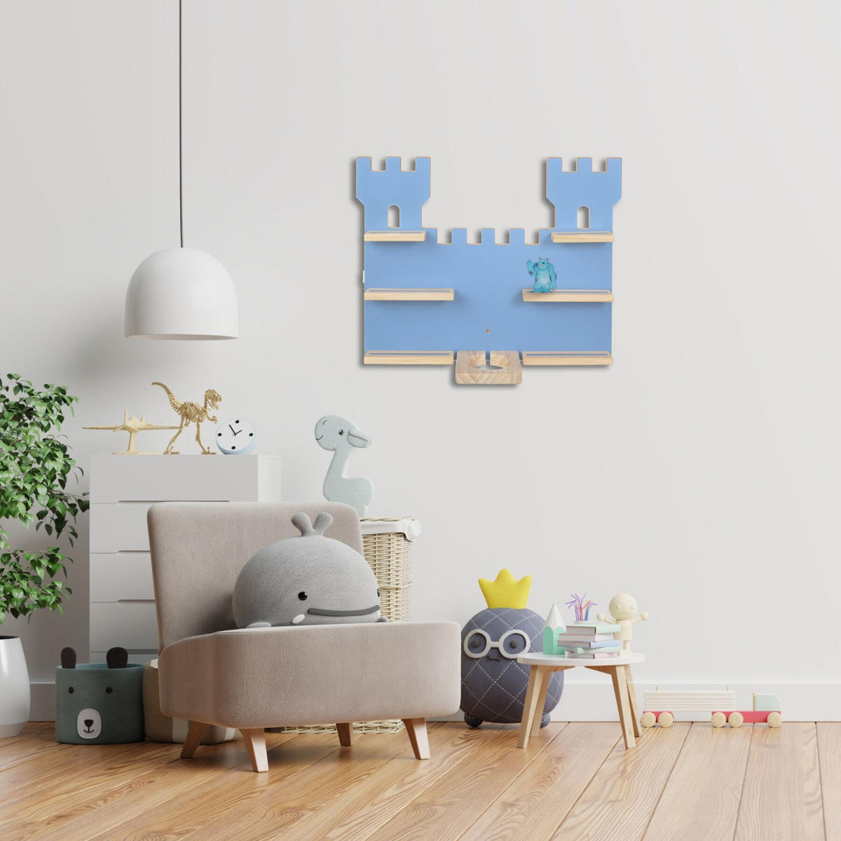 WANDREGAL Mylittlestory Fortress,56 x 15,5 x 43 cm,blau - Blau, Holz (56/43/15.5cm) - tectake