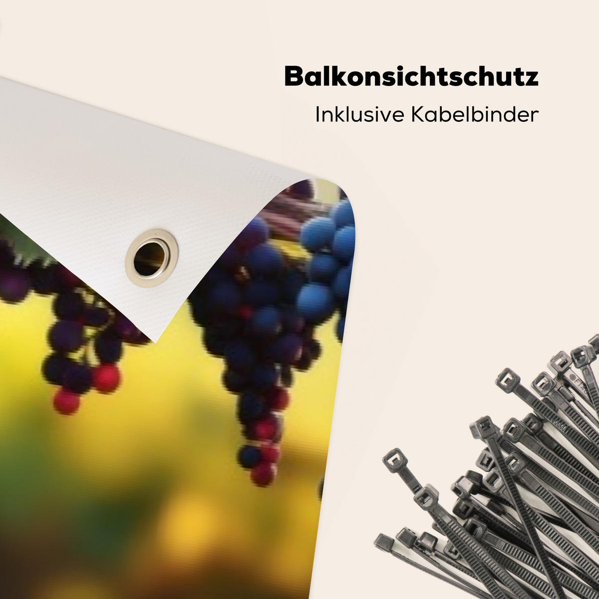 BALKON-SICHTSCHUTZ Trauben - Wein - Natur - Grün - Weinrot, Kunststoff (500/110cm) - MuchoWow