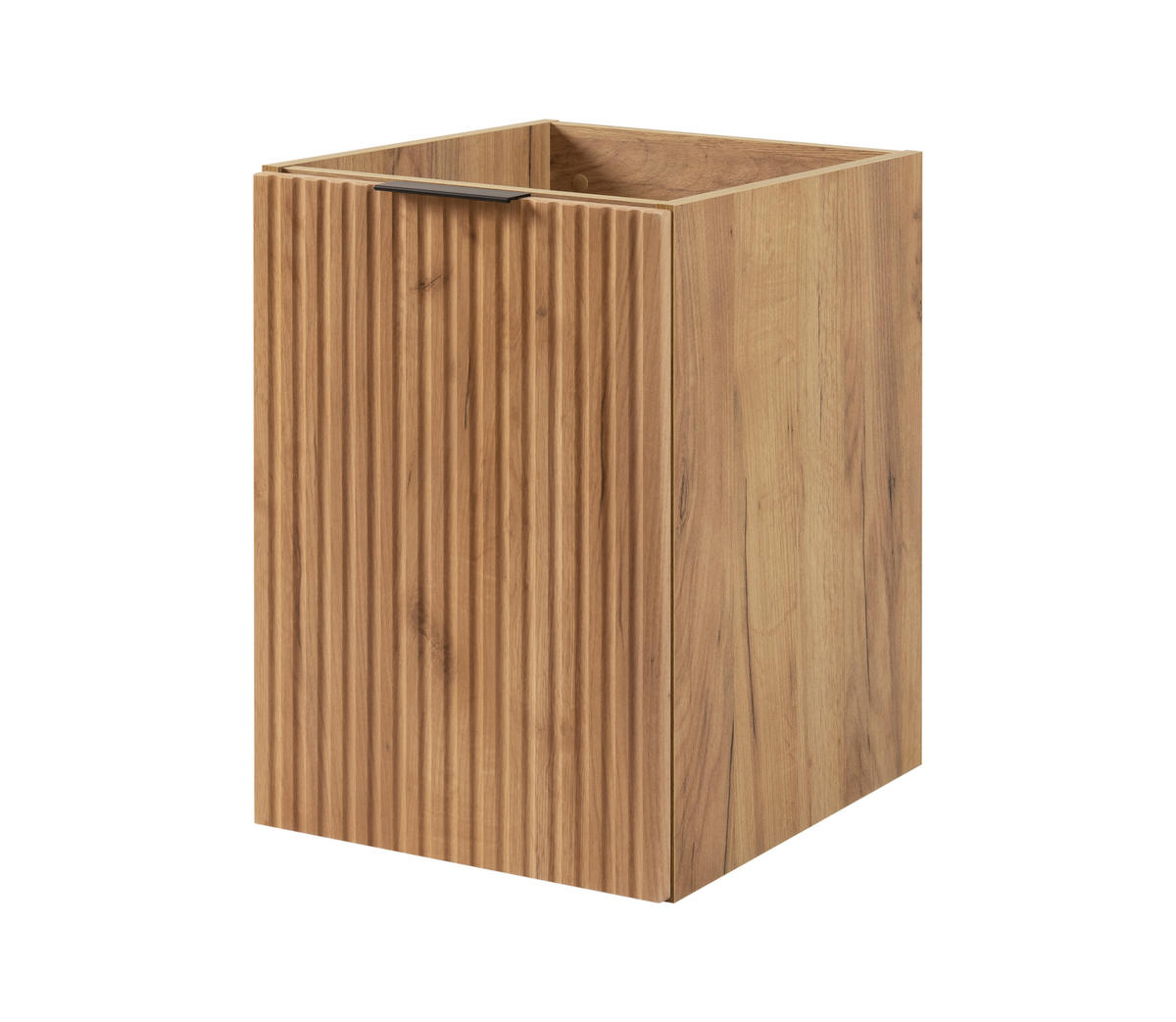 BADEZIMMERSCHRANK MIT WÄSCHEKORB: Eiche Craft, 40 x 57 x 46 cm, schwarze Griffe - Eichefarben, Holzwerkstoff (40/57/46cm) - 3XE LIVING
