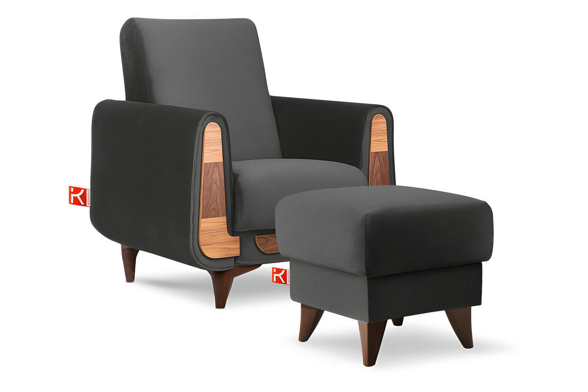 HOCKER GUSTAVO Fußstütze, Velours, Anthrazit - Anthrazit, Holz/Holzwerkstoff (53/49/53cm) - KONSIMO®