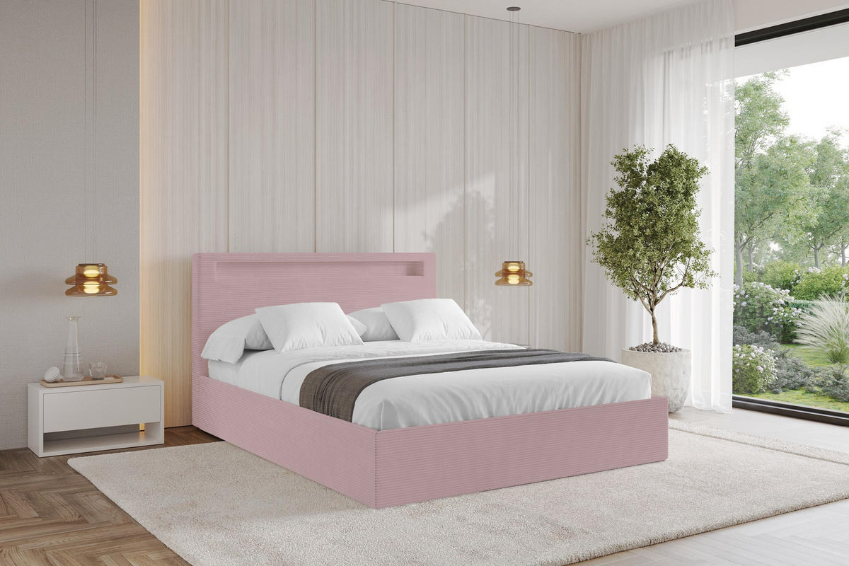 POLSTERBETT mit Bettkasten und Lattenrost, Boxbett ohne Matratze - GOLA 180x200 Rosa - Rosa, Holzwerkstoff/Textil (180/200cm) - ALTDECOR
