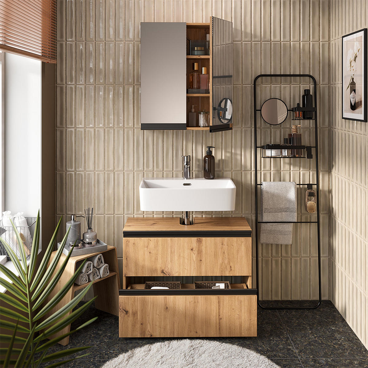 BADMÖBEL-SET Torren Artisan 2 Teile - Hellgrau, Holzwerkstoff (80/58/35cm) - Vicco