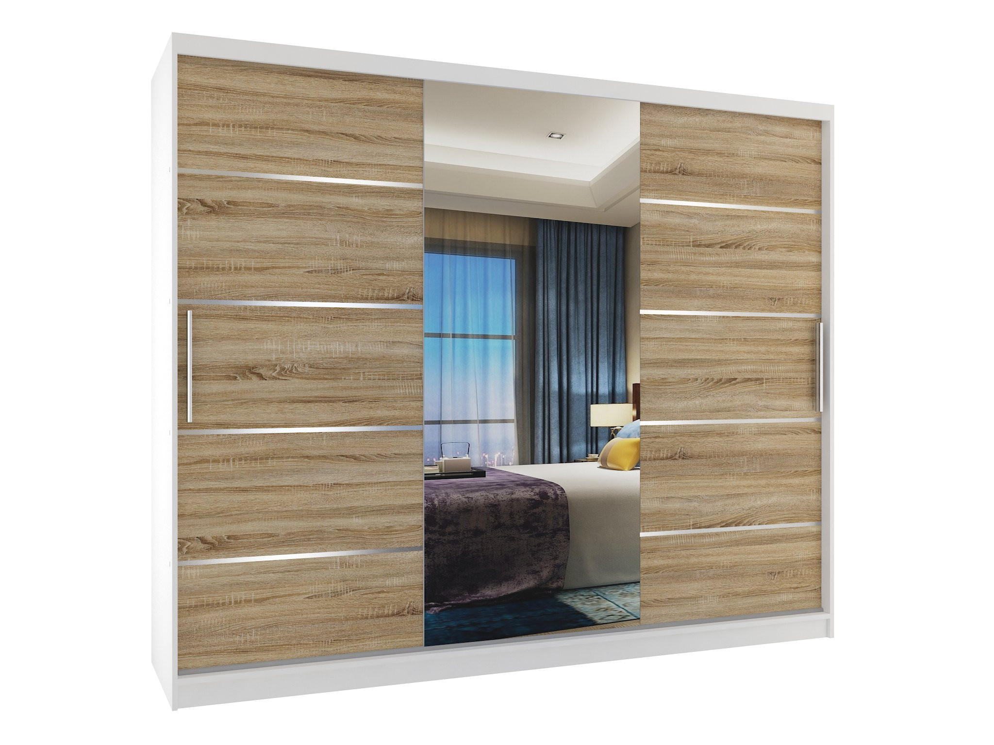 B BELINI GROUP POSUVNÁ SKŘÍŇ Verona MBP, Bílá/Dub Sonoma Mat, 232 cm, se zrcadlem