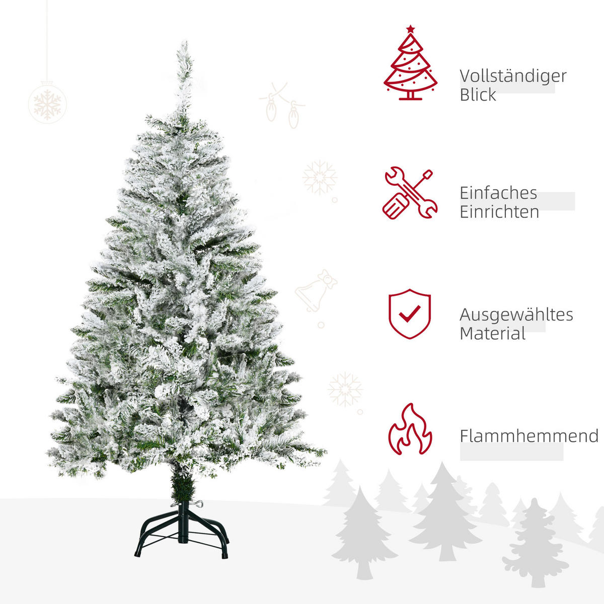 KÜNSTLICHER Weihnachtsbaum, 120 cm Kunstkiefer mit Kunstschnee, Indoor - Weiß/Grün, Kunststoff/Metall (120cm) - HOMCOM