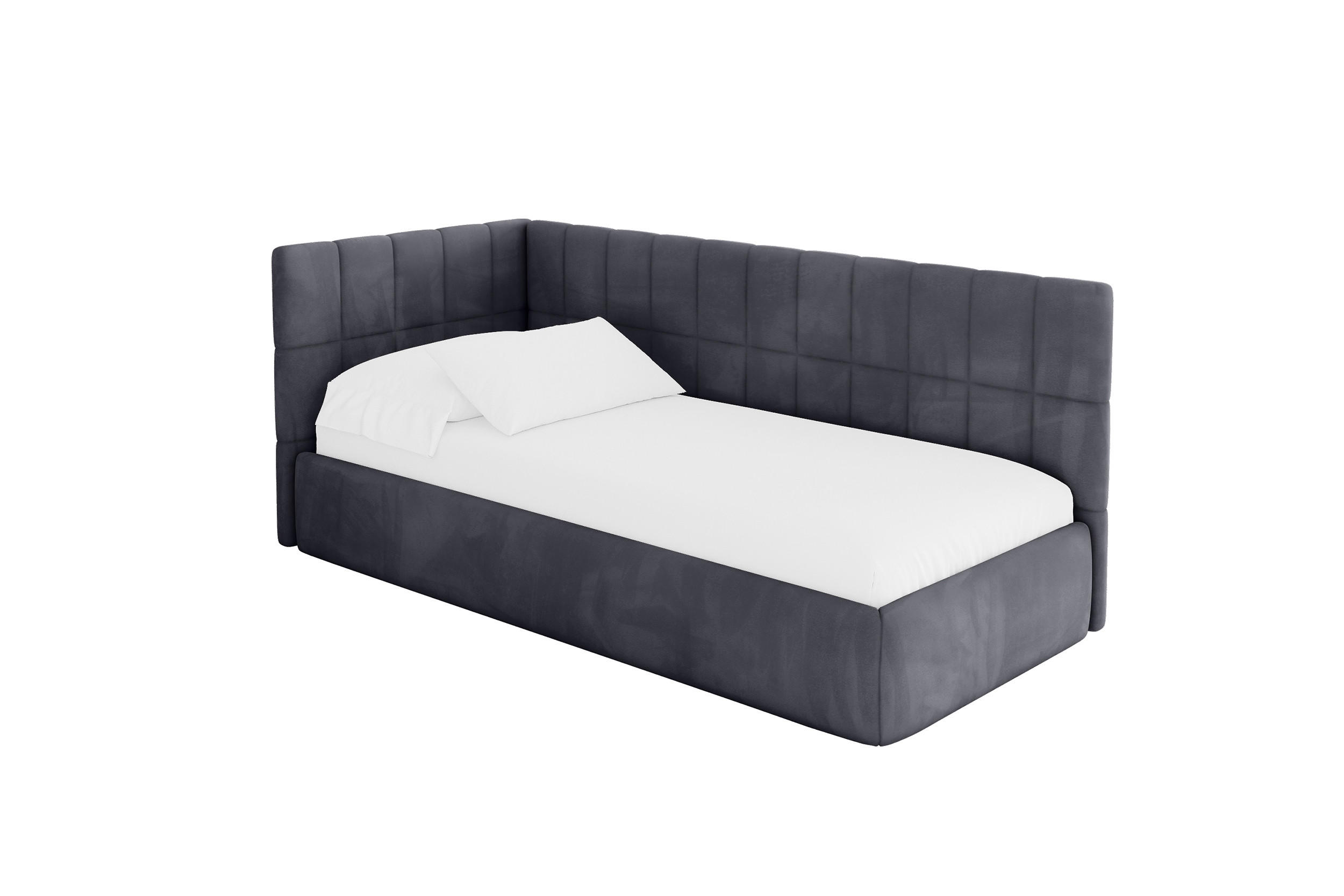 EINZELLBETT Jugendbett mit Bettkasten, Rechts - TULY 90x200 Dunkelgrau - Titanfarben, Holzwerkstoff/Textil (90/200cm) - ALTDECOR