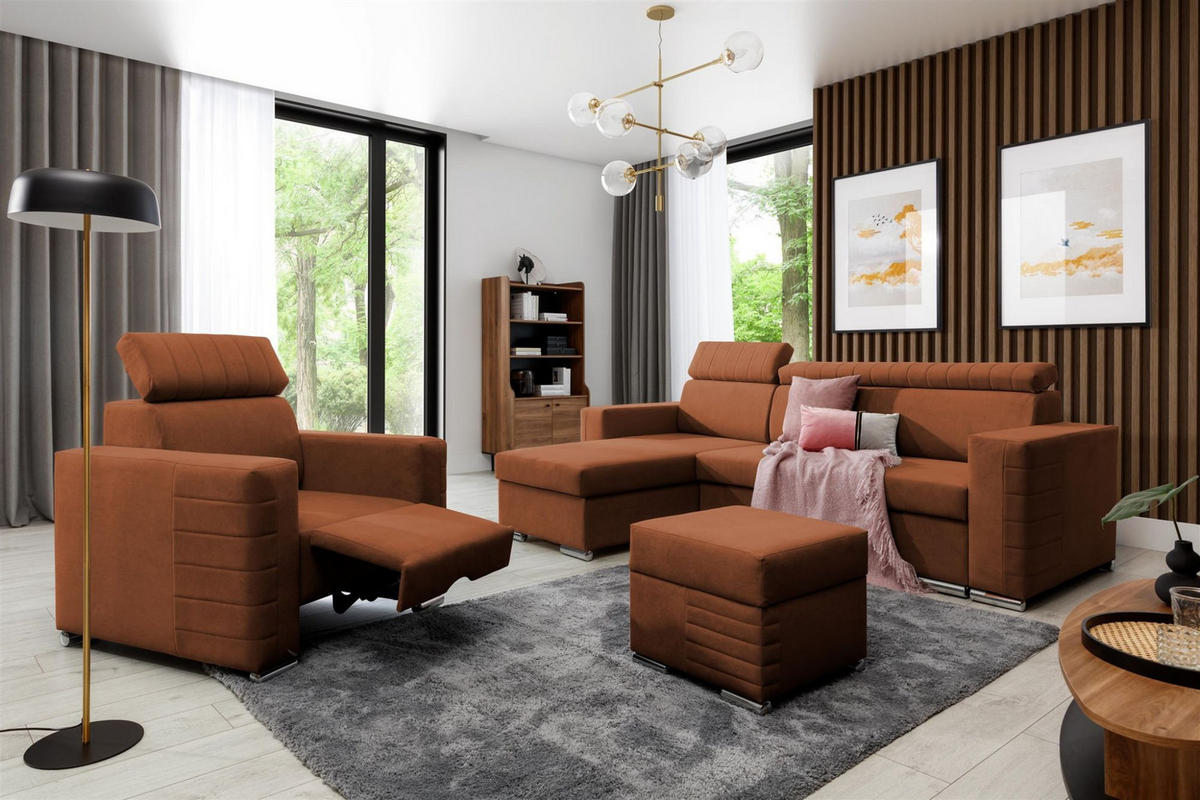ECKSOFA Canton In Camelia - Braun, Holzwerkstoff/Textil (260/173cm) - Fun Möbel