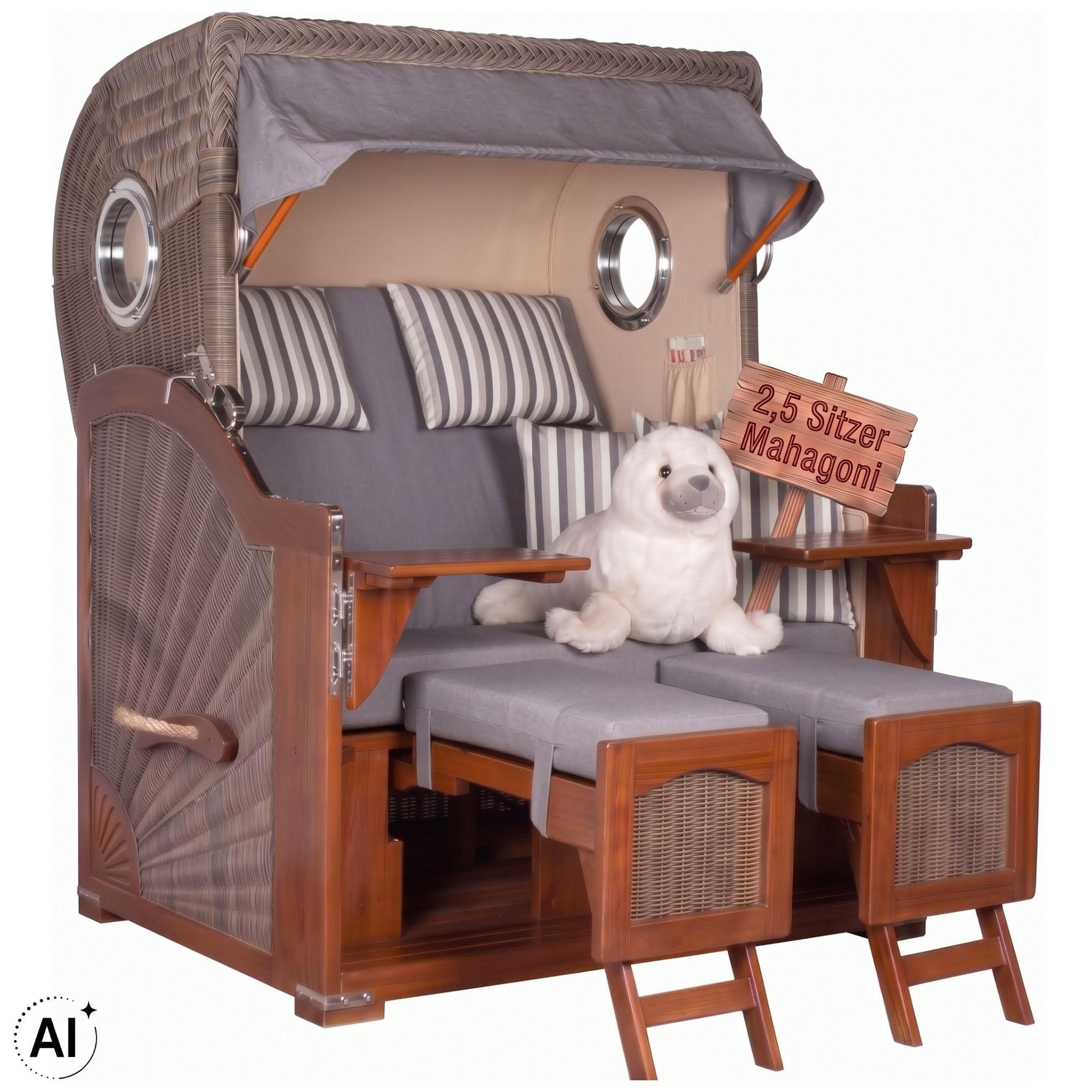 STRANDKORB XXL Düne Grande 2,5 Sitzer - Braun/Grau, Metall (142/170/95cm) - Mr. Deko