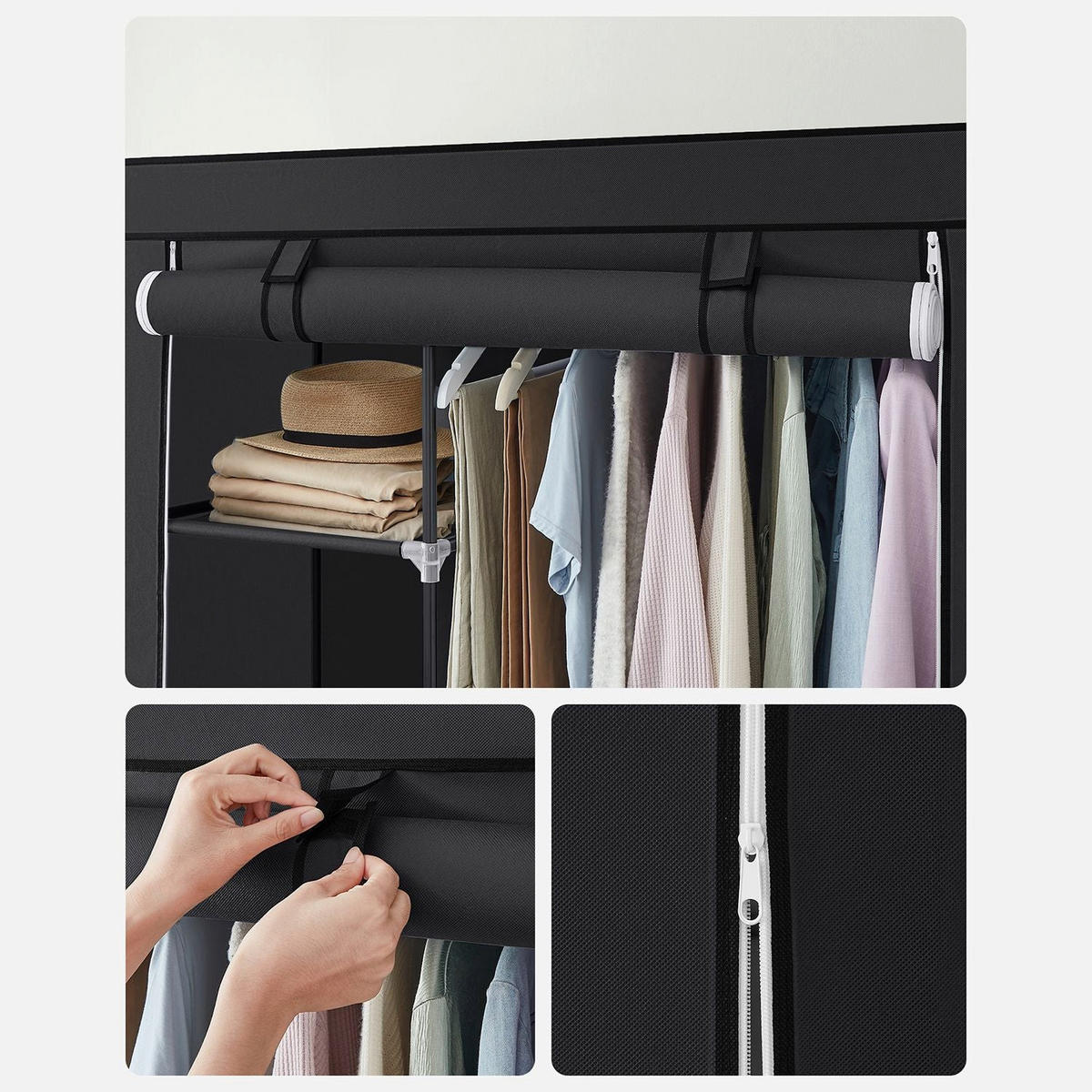 STOFFSCHRANK Mamoudzou - Schwarz, Kunststoff (105/168/45cm) - Hansiro
