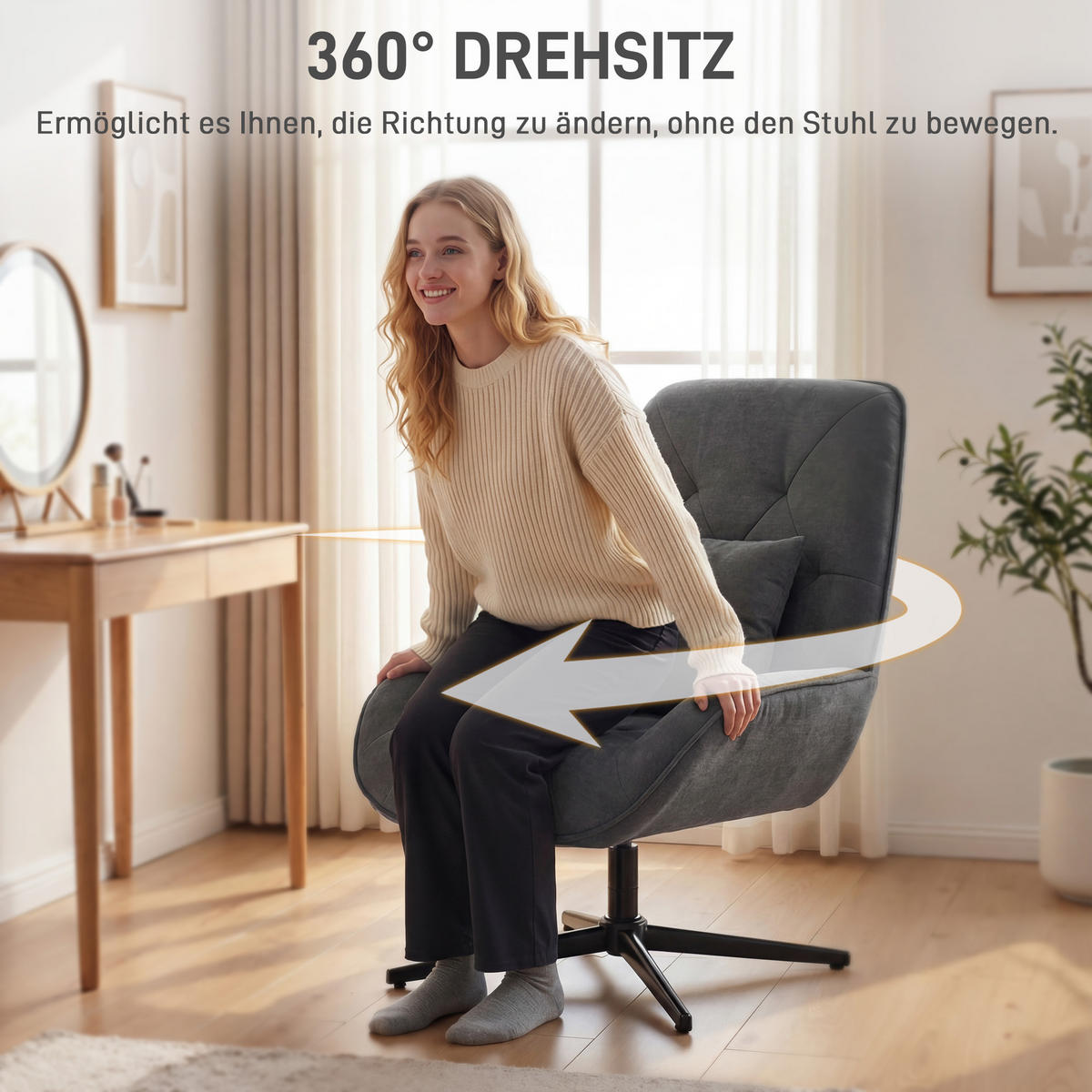 ARMLEHNSTUHL Dunkelgrau 92.0/72.0/96.0 cm - Dunkelgrau, Textil (72/96/92cm)