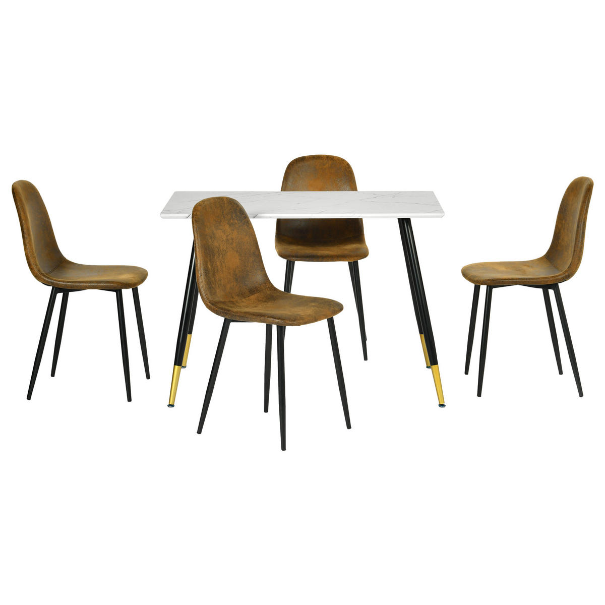 ESSTISCH SET weiß und braun - Braun/Weiß, Holzwerkstoff/Metall (70/75/110cm) - Urban Meuble