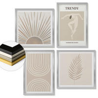 WANDBILDER 4er Set - 50x50 cm & 40x60 cm Silberner Rahmen - Abstrakte Poster im Boho-Stil in Pastellfarben - Silberfarben, Kunststoff (50/50cm) - ArtPrintCave
