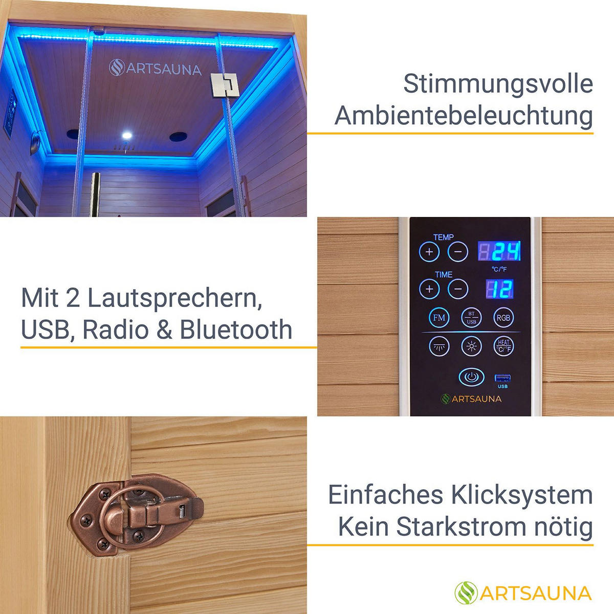 INFRAROTKABINE Helsinki 150 mit Dual-Technologie & Hemlockholz - Naturfarben, Holz (150/190/150cm) - Artsauna