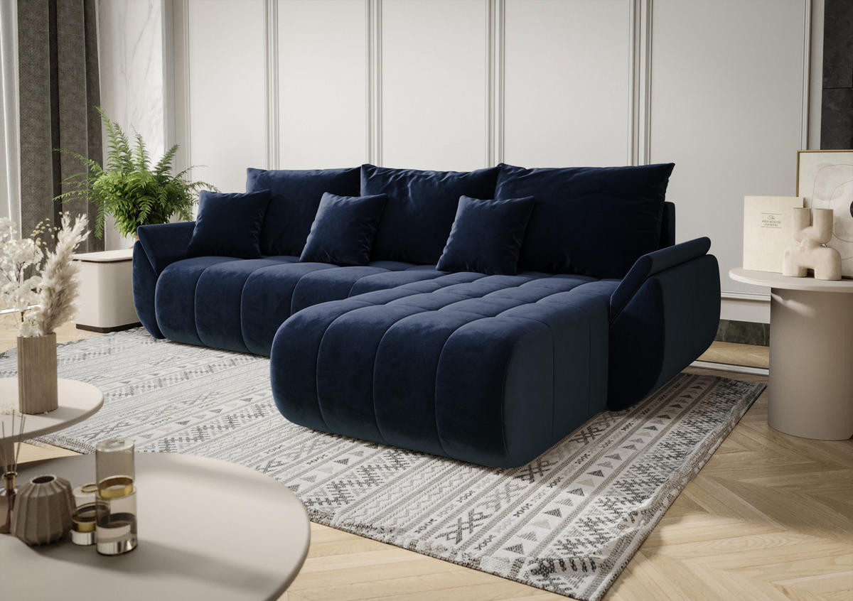 ECKSOFA mit Schlaffunktion TOKYO R Monolith 77 Rechts - Blau, Textil (280/185cm) - Bedante
