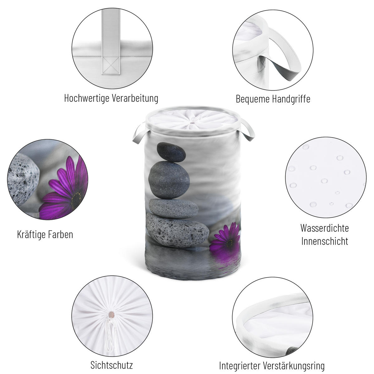 WÄSCHEKORB Energy Stones - Grau, Textil (37/55/55cm) - Sanilo