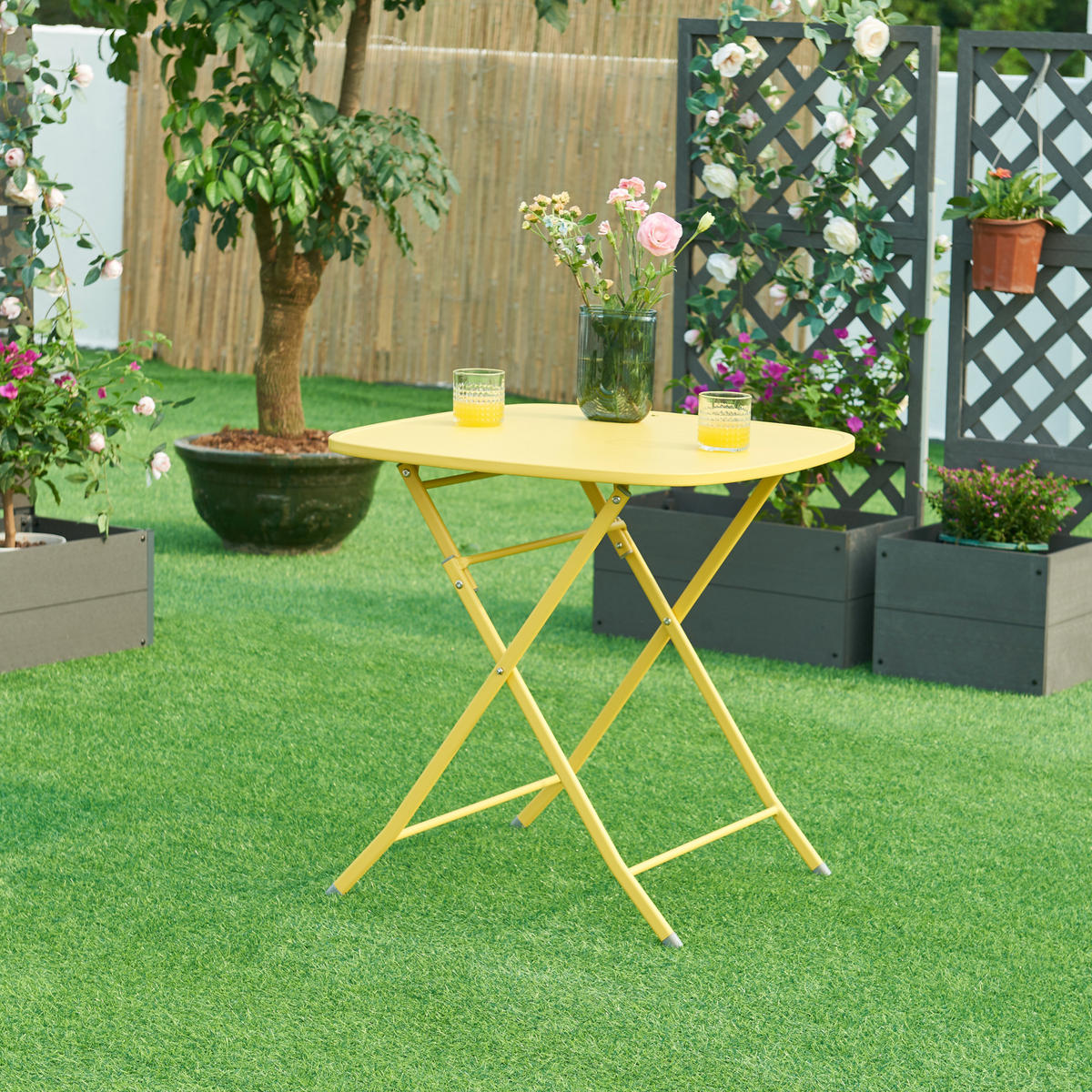 GARTENKLAPPTISCH Sande - Gelb, Metall (70/70/71cm) - [en.casa]