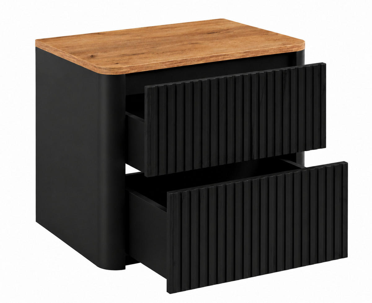 BADEZIMMERSCHRANK: Schwarz, Platte Craft-Eiche, 60,8 x 44,2 x 50 cm - Eichefarben/Schwarz, Holzwerkstoff (60.8/48.4/44.2cm) - 3XE LIVING