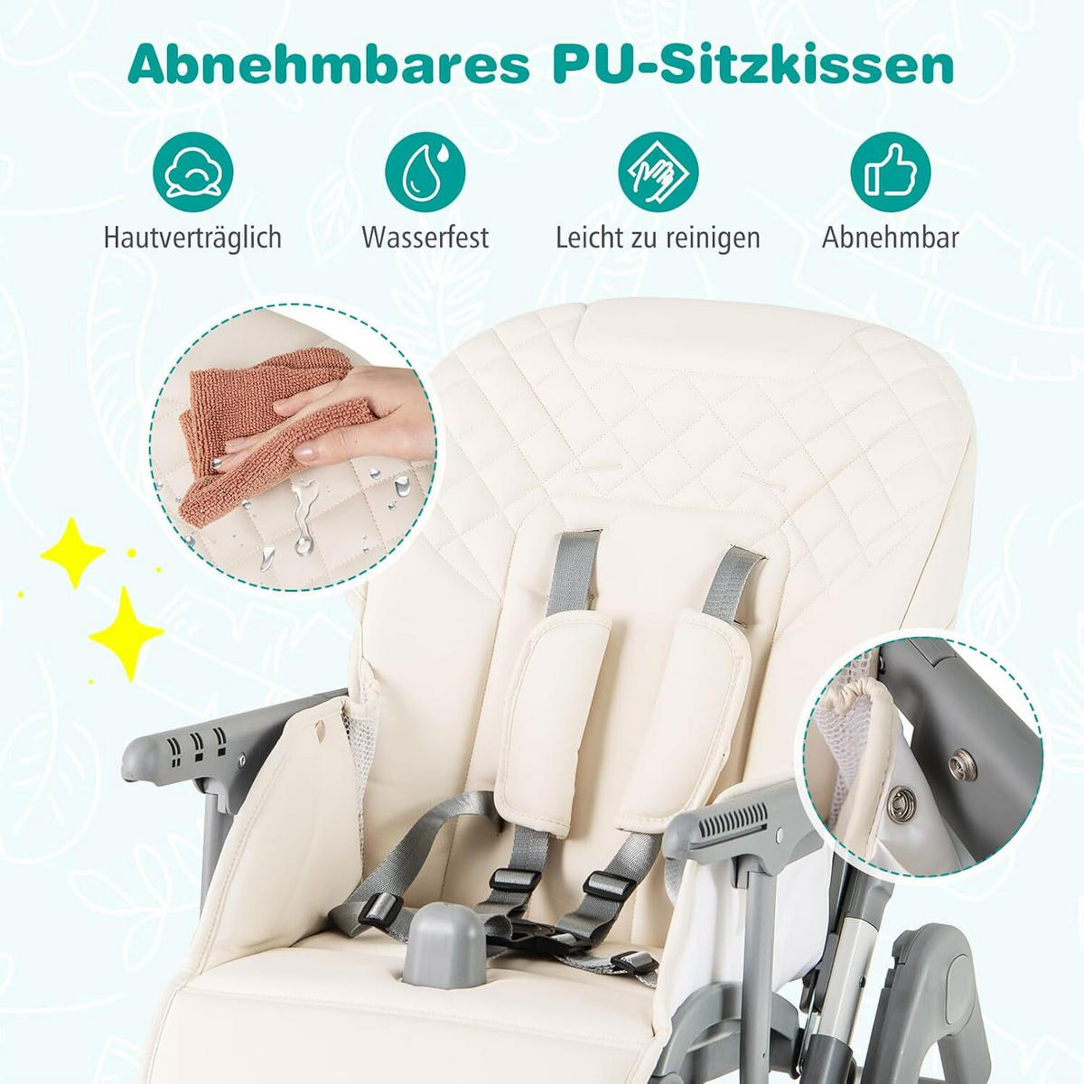 KINDERHOCHSTUHL mit Liegebereich beige - Beige, Kunststoff (80/98/58cm) - COSTWAY