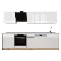 KÜCHENZEILE R-Line, Weiß Hochglanz/Goldkraft Eiche, 280 cm Arbeitsplatte Marmor - Honigeiche/Weiß Hochglanz, Holzwerkstoff (280/206.8/60cm) - Vicco