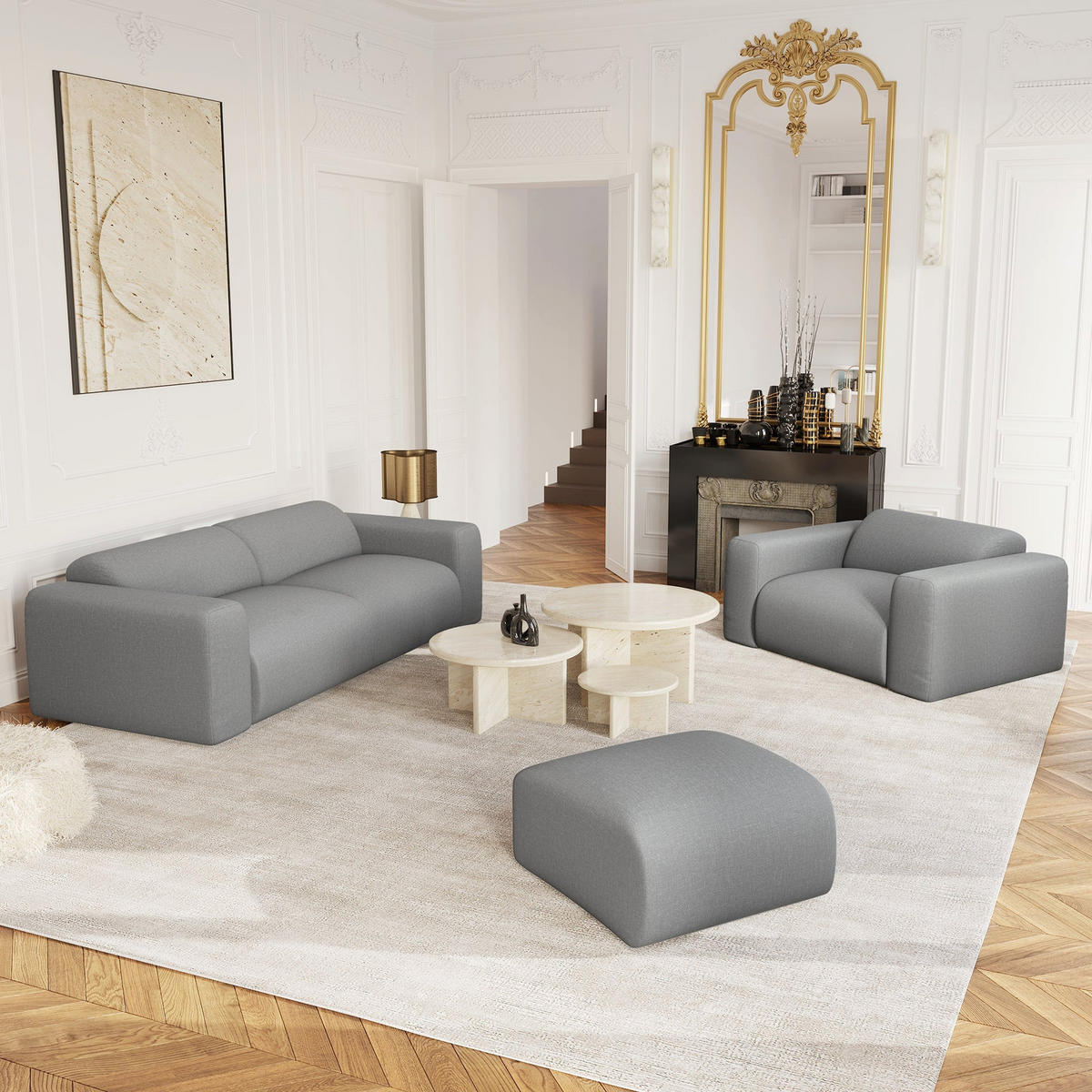 SOFA 4-Sitzer Rastergewebe Hellgrau 240cm - Hellgrau/Grau, Textil (240/73/97cm) - Sia Home