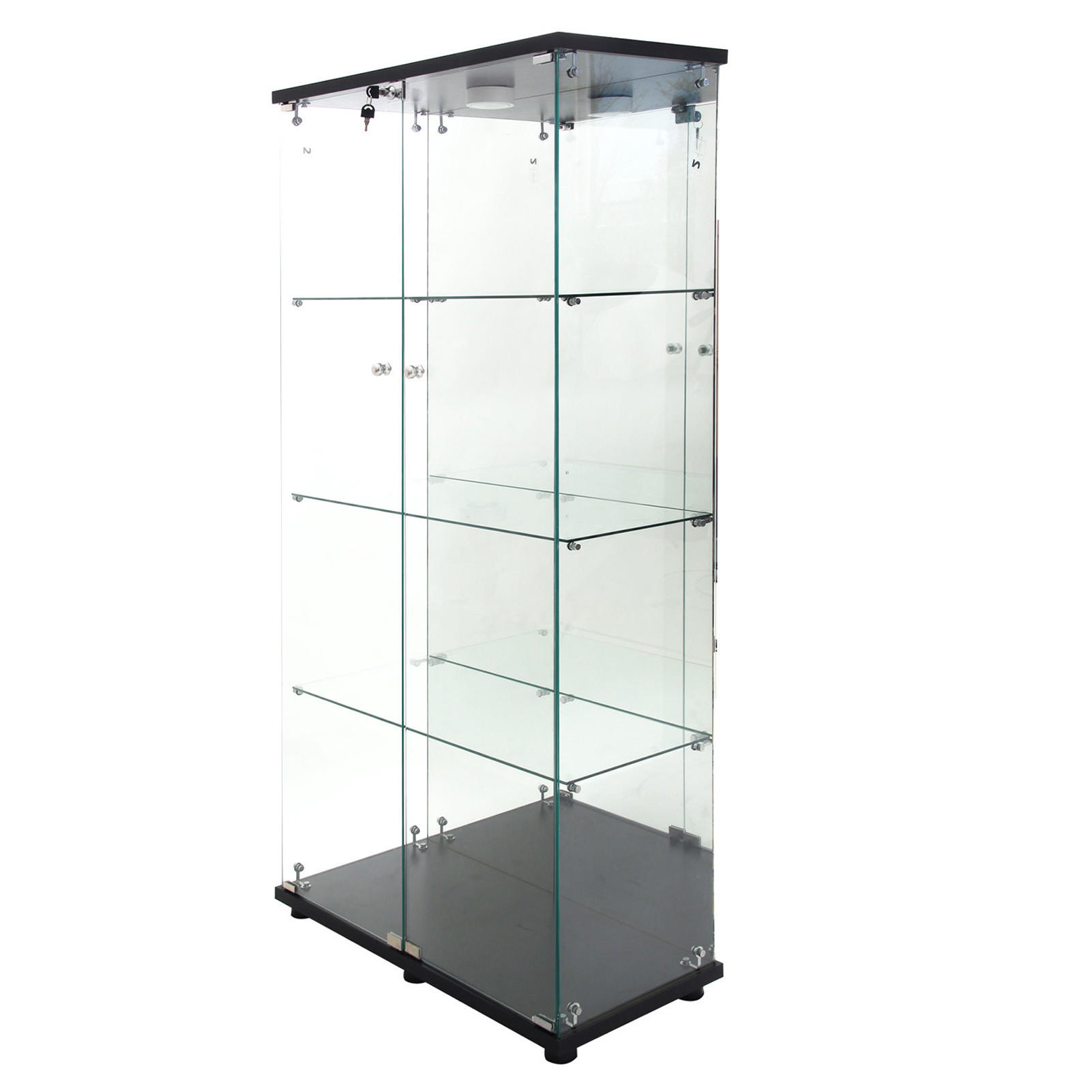 VITRINENSCHRANK 80/36/164 cm mit LED-Beleuchtung, 4 Ebenen Glasvitrine mit 2 Glastüren - Schwarz, Glas (36/164/80cm) - PARAFTA HOME